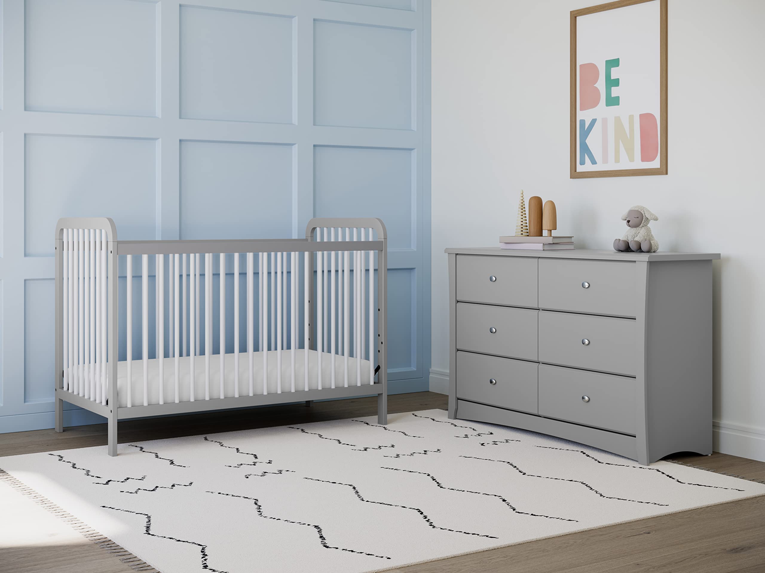 Storkcraft Crescent 6-Drawer Double Dresser in Pebble Gray - GREENGUARD Gold Certified Kids Dresser for Nursery & Bedroom | Perfect for Baby Clothes Storage & Toddler Room Organization