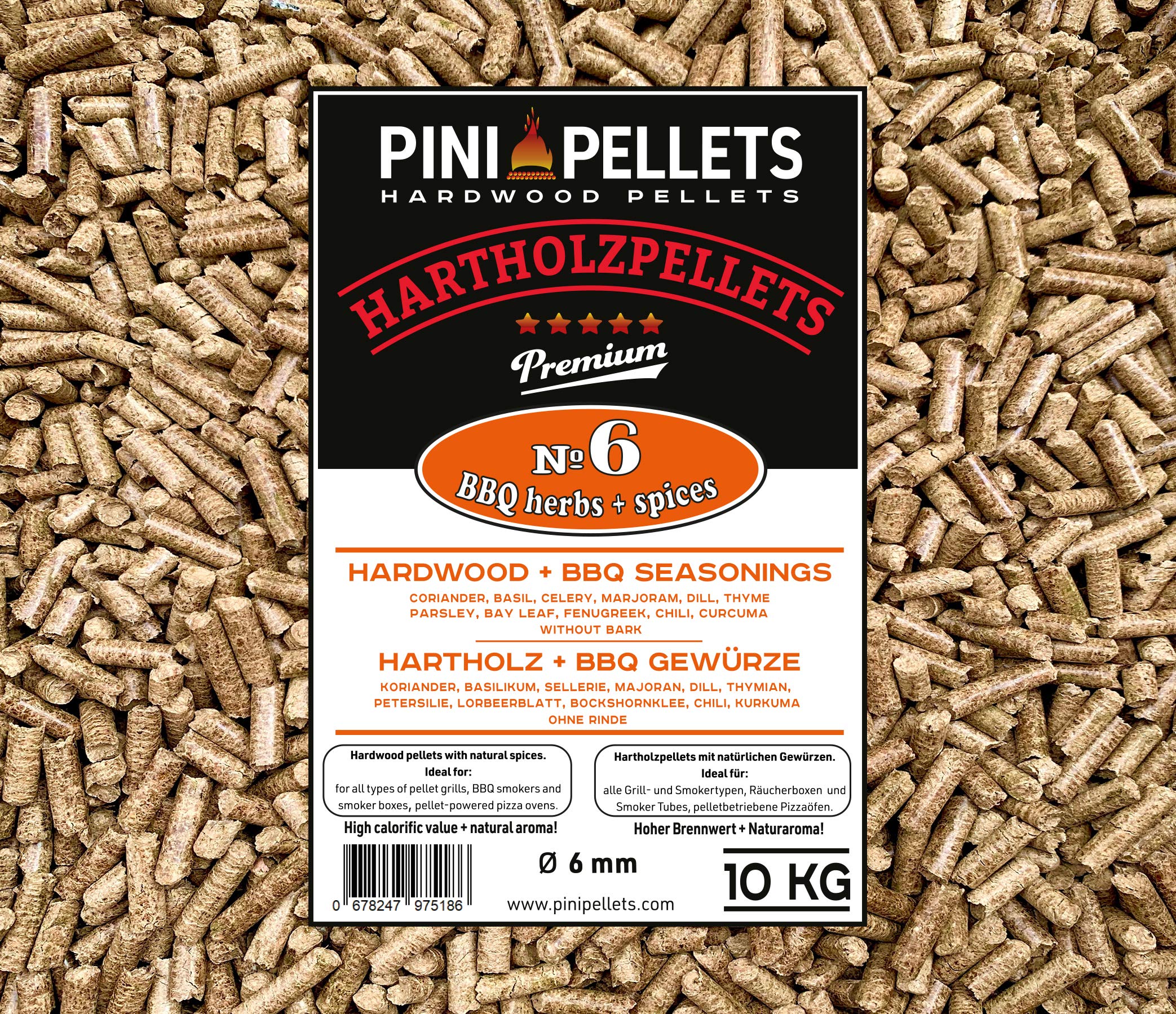 Premium Hardwood BBQ Pellets №6 with Herbs & Spices - Ideal for Grilling, Smoking, and Wood-Fired Pizza Ovens - Perfect for Backyard BBQs, Camping, and Outdoor Cooking