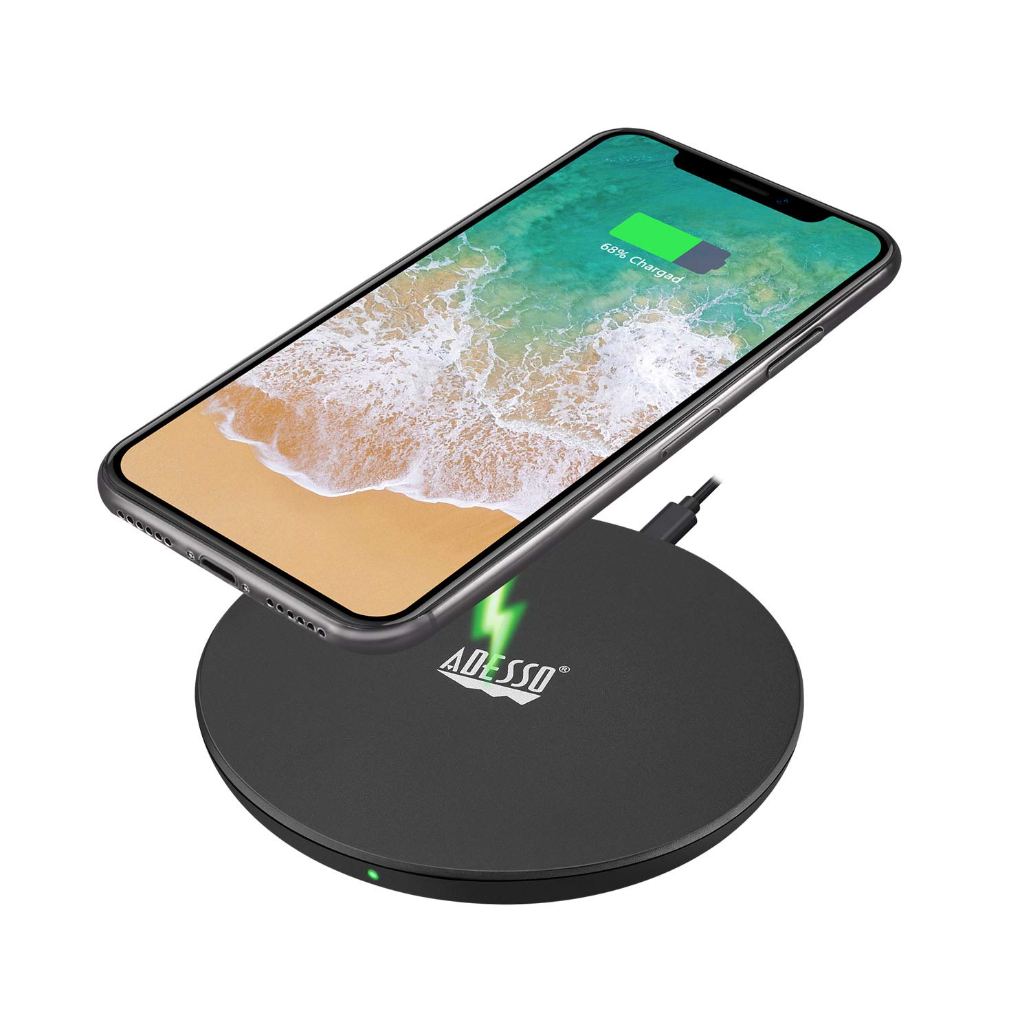 Adesso AUH-1010 10W Max Qi-Certified Fast Wireless Charger Pad - Compatible with iPhone 15/14/13/12, Samsung Galaxy S23/S22/S21, AirPods & Qi-Enabled Devices - Perfect for Home, Office & Nightstand Charging