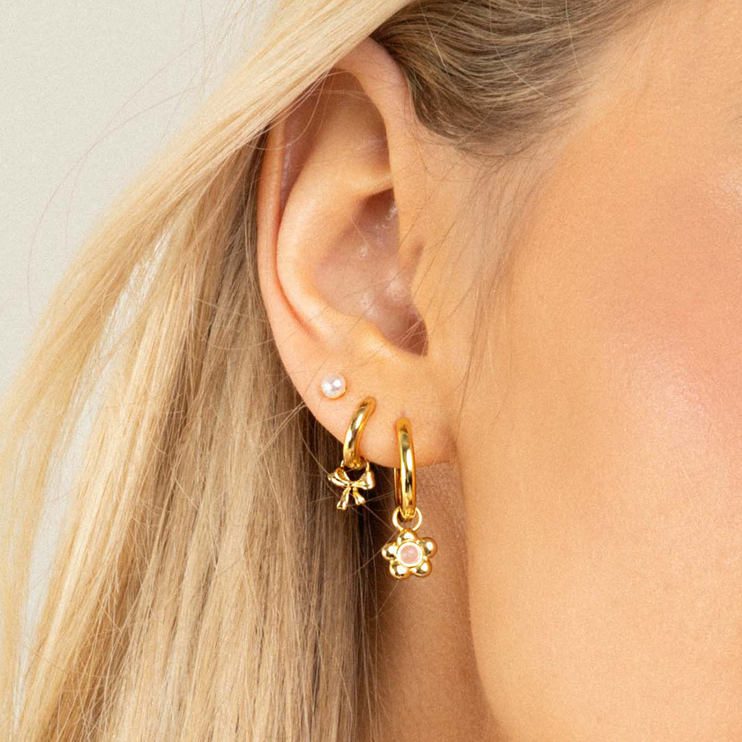 Fusion Bow Hoop Earrings Set of 2 - Elegant Dainty Gold Hoop Earrings with Bow Charm - Perfect for Everyday Wear, Date Night & Gift Giving