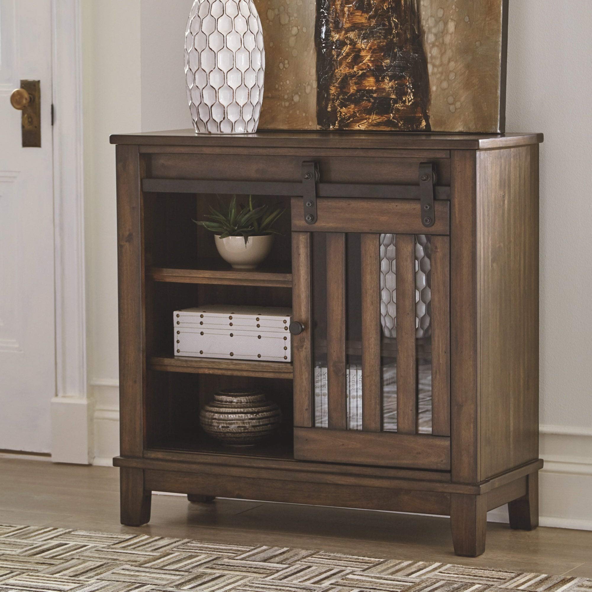 Rustic Brown Farmhouse Wooden Accent Cabinet with Adjustable Shelves - Stylish Storage Solution for Living Room, Bedroom, or Entryway Organization