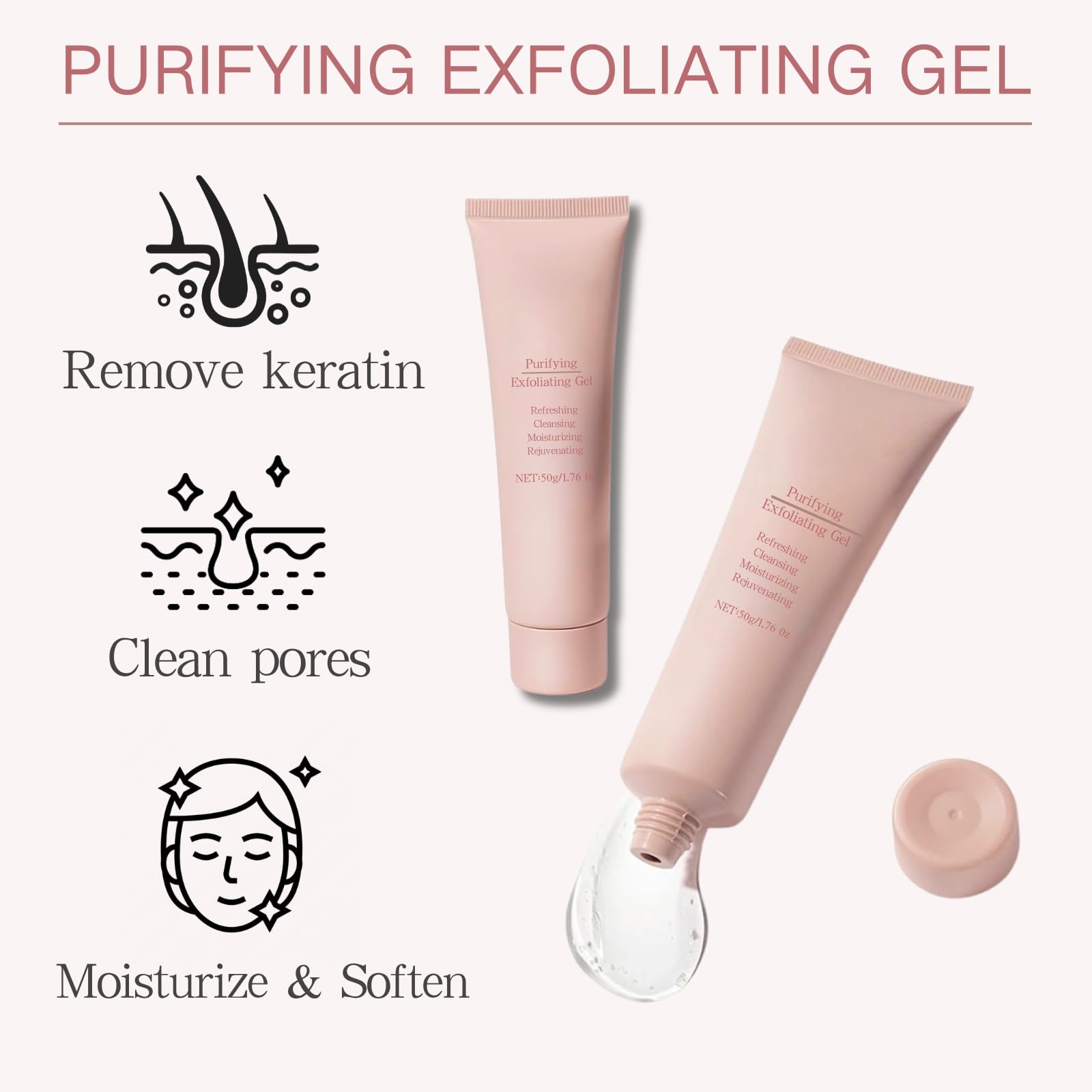 2 Pcs Purifying Exfoliating Gel - Gentle Face & Body Scrub for Sensitive Skin - Pore Minimizer & Whitehead Remover - Deep Cleansing & Moisturizing Gel for Acne-Prone Skin - Perfect for Daily Skincare Routine & Spa Treatment at Home