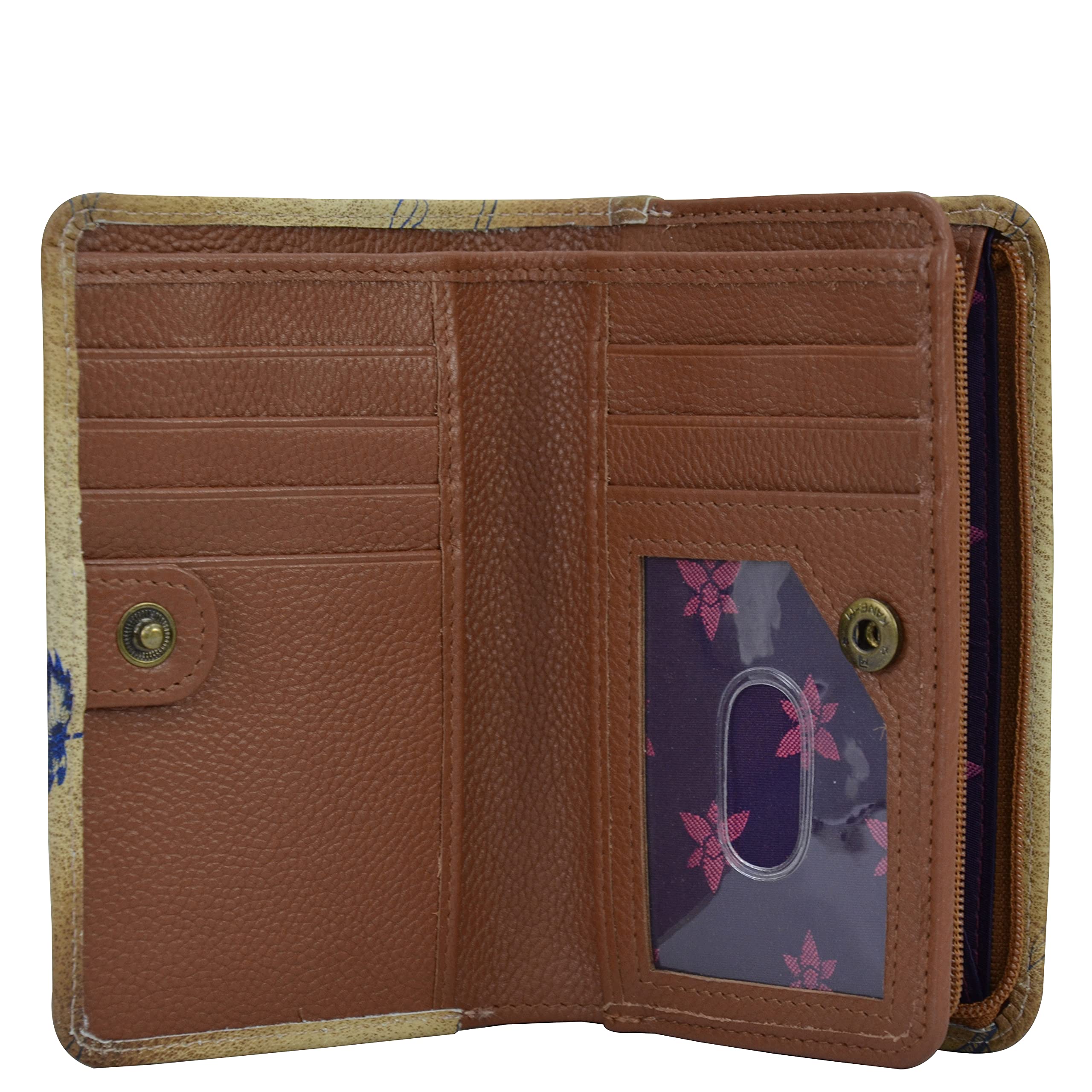 Anuschka Women’s Hand-Painted Genuine Leather Wallet - RFID Blocking Bifold Wallet with Snap Closure, ID Window & Multiple Card Slots | Perfect for Everyday Use, Travel & Gift Giving