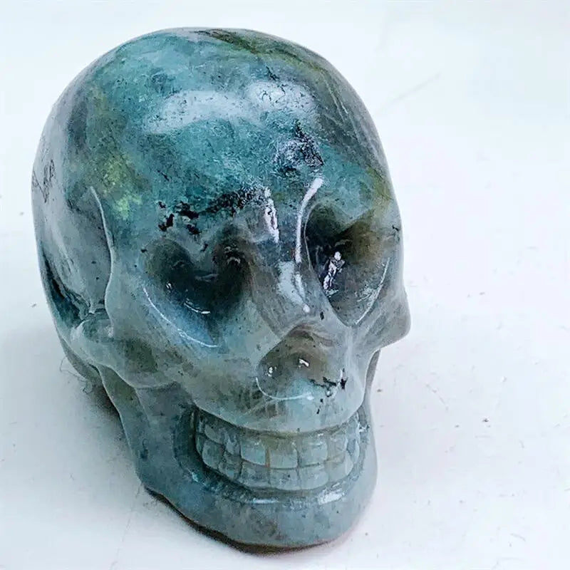 7CM Natural Labradorite Stone Heart Eye Skull Crystal Hand Carved Statue - Reiki Healing, Spiritual Decor, Halloween Gift (1PC) - Perfect for Meditation Spaces, Altars & Gothic Home Decor