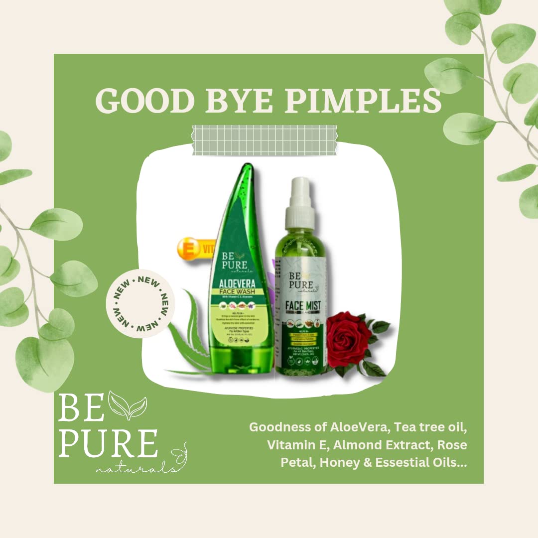 Pimple & Acne Removal Kit - Aloe Vera Face Wash with Vitamin E & Tea Tree Face Mist (120ml+100ml) for Clear Skin | Daily Acne Treatment for Oily & Sensitive Skin | Face Care Combo for Teens & Adults