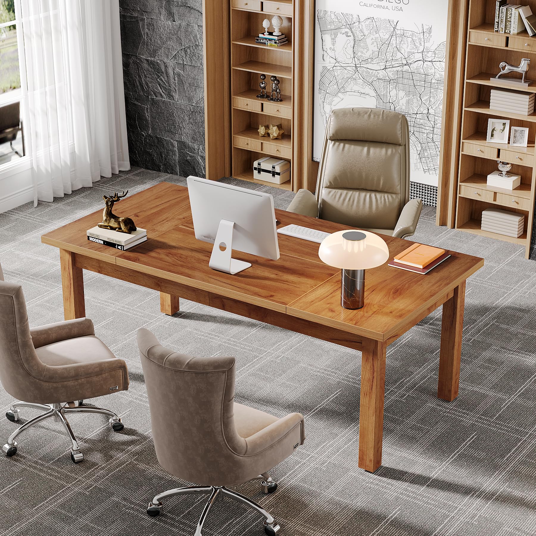 Tribesigns 70 Inch Large Computer Desk - Farmhouse Style Office Desk with Solid Wood Legs, Sturdy Thickened Frame & Board | Perfect for Home Office, Study Room & Workspace