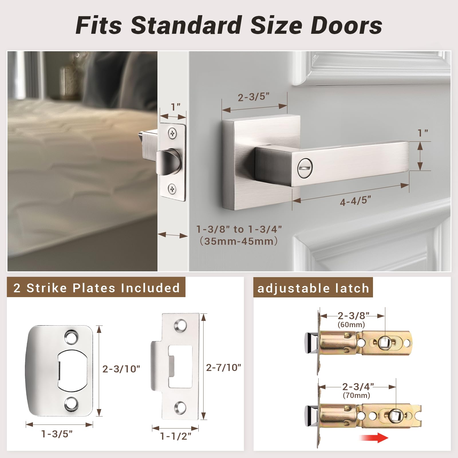 10 Pack Brushed Nickel Heavy Duty Privacy Door Handles with Turn Lock - Bedroom, Bathroom & Interior Door Lock Handlesets for Home Security and Privacy