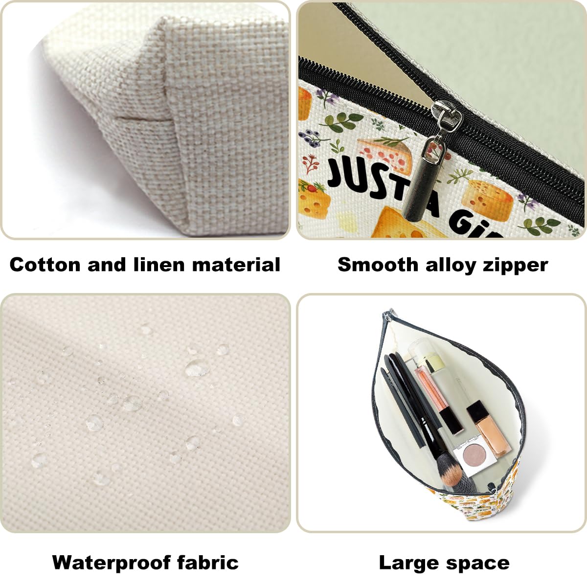Funny Cheese Cosmetic Bag - Cute Cheese Lover Makeup Pouch for Women | Perfect Gift for Mom, Friends, Teens (Birthday, Christmas, Graduation) | Great for Travel, School & Daily Makeup Storage