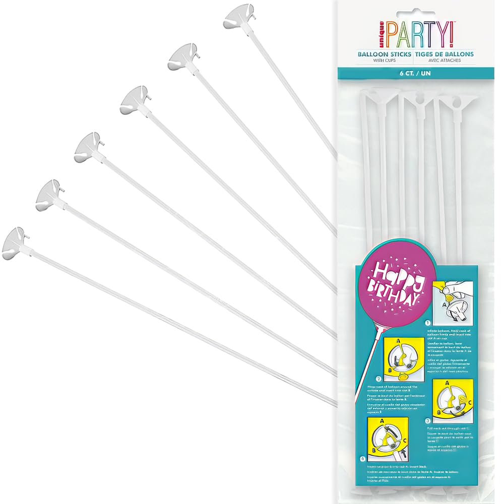 12-Pack Unique Balloon Sticks & Cups - 6 Pcs White Balloon Holders for Parties, Weddings, Baby Showers & Events - Durable Disposable Table Decorations