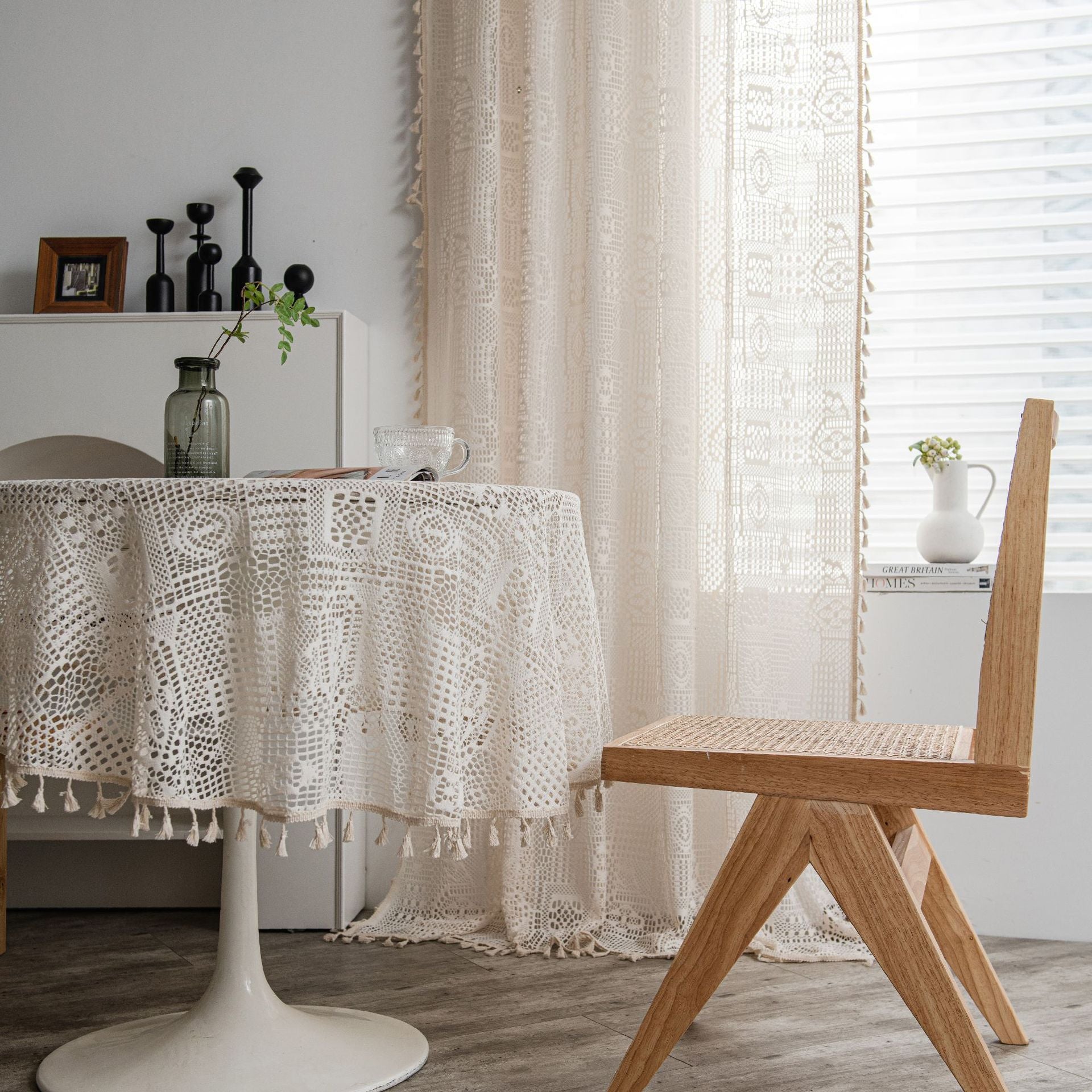 Aisha Cotton White Crochet Sheer Custom Grommet Curtains - Elegant Lace Window Drapes for Living Room, Bedroom & Nursery Decor