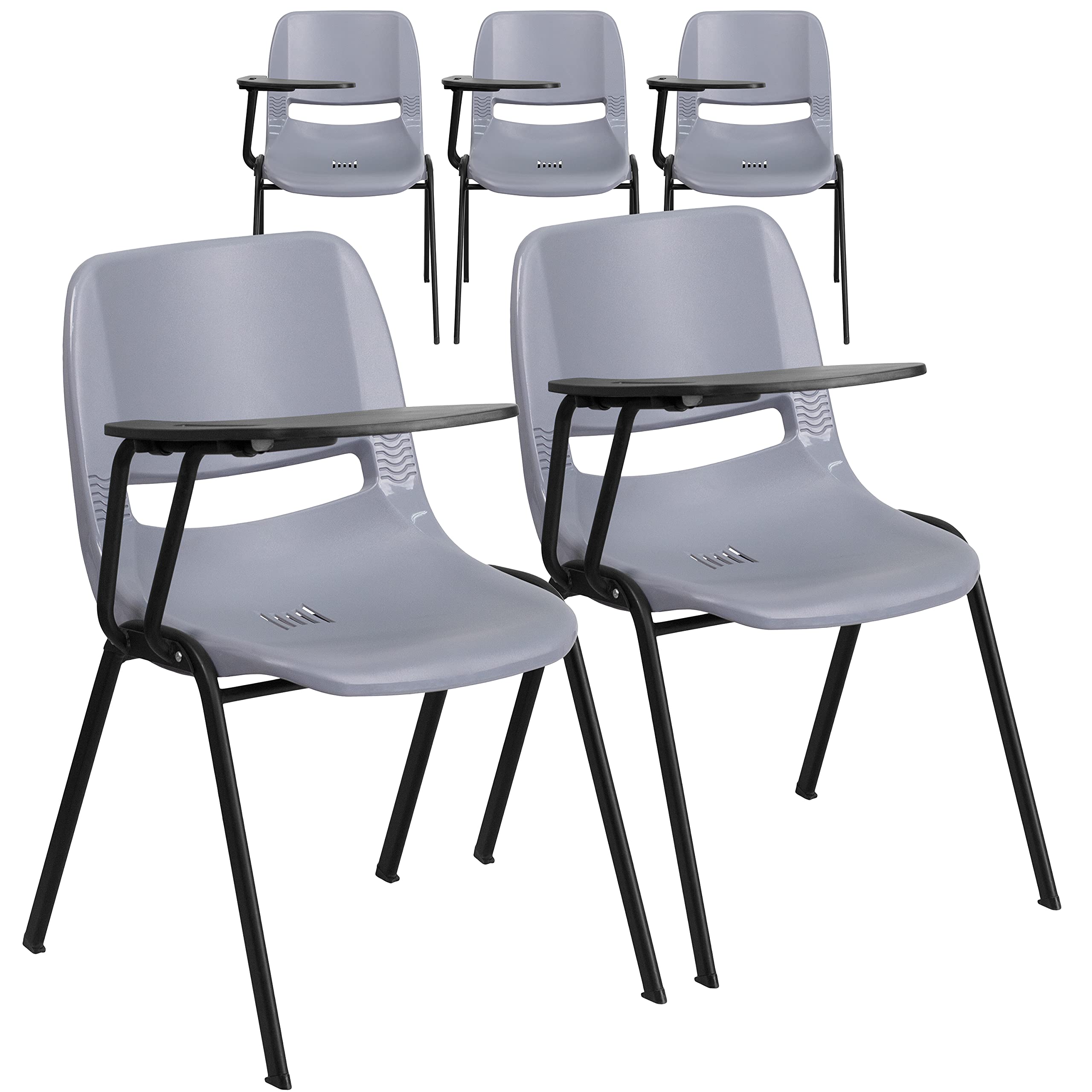 5 Pack Gray Ergonomic Office Chair with Flip-Up Tablet Arm - Right Handed Comfort Support for Home, Office & Conference Room Use