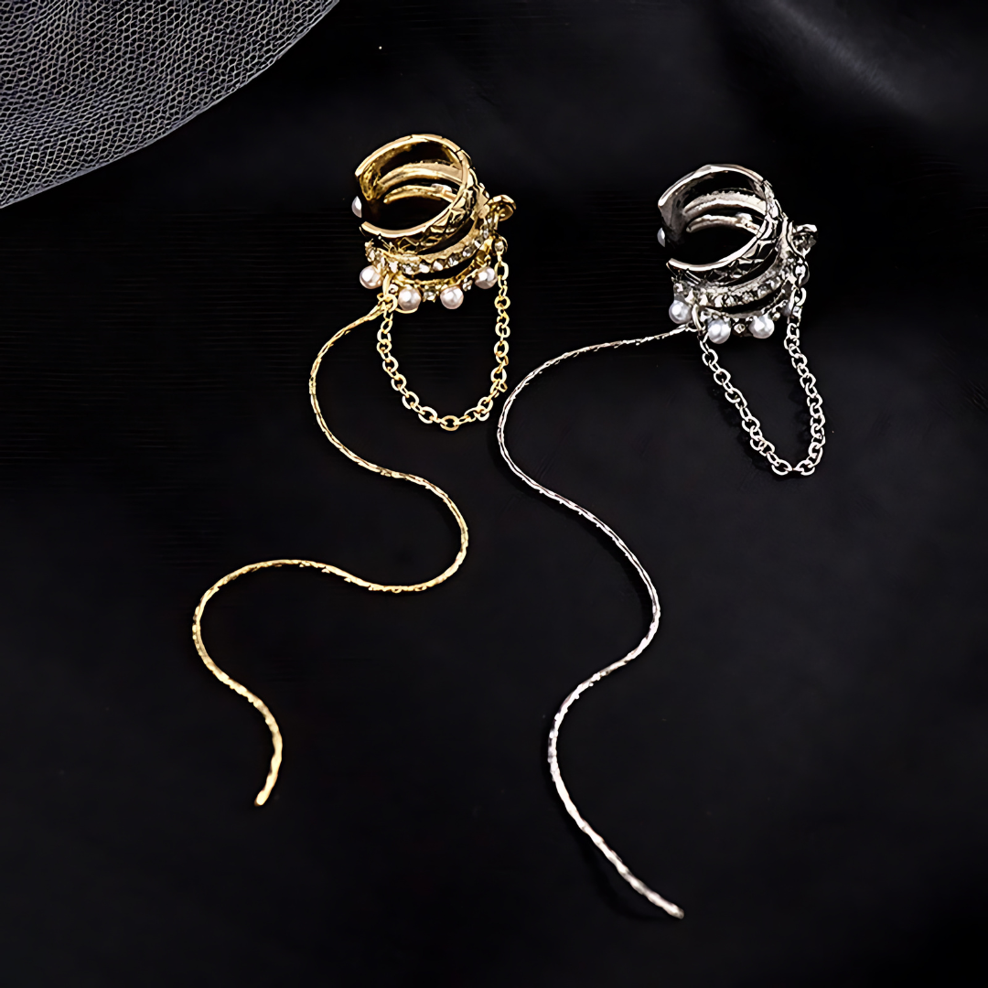 Multi Layer Pearl Chain No Piercing Tassel Ear Cuffs for Women | HE5891 | Elegant Boho Jewelry for Parties, Weddings & Everyday Wear