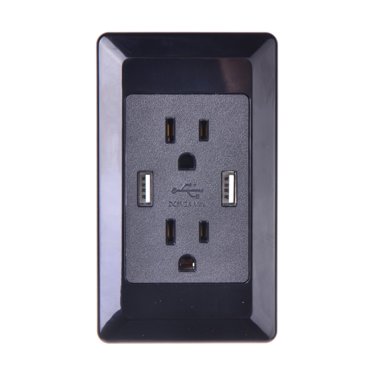 Dual USB Outlet Charger with 15A Duplex Receptacle - 2-Port USB Wall Socket Faceplate, ETL Certified Fast Charging Adapter (Black, 1 Pack) - Perfect for Bedrooms, Offices, and Hotels