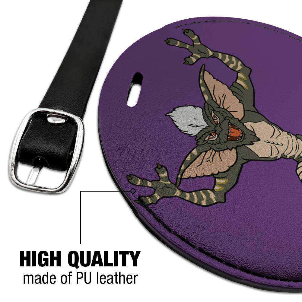 Gremlins Stripe Round Leather Luggage Tag - Durable Suitcase ID Card Holder for Travel Bags - Perfect for Carry-Ons, Checked Luggage & Backpack Identification