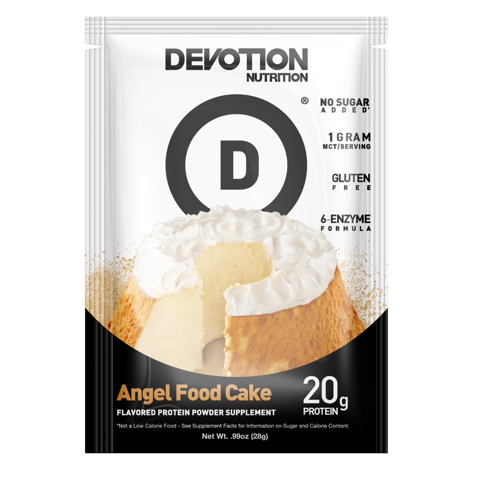 Devotion Nutrition Protein Powder Blend - Gluten Free, Keto Friendly, No Added Sugars | 20g Whey & Micellar Protein with 1g MCT | 12 Single Serve Packets in Angel Food Cake Flavor | Perfect for Post-Workout Recovery & Healthy Snacking