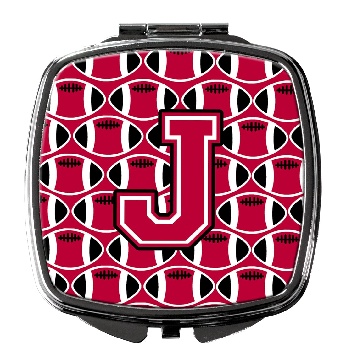 Letter J Football Crimson & White Compact Mirror - Decorative Travel Makeup Mirror for Women & Girls | Perfect Gift Idea | Portable Folding Handheld Mirror for Purse, Gym Bag & Travel Accessories | Caroline's Treasures CJ1079-JSCM