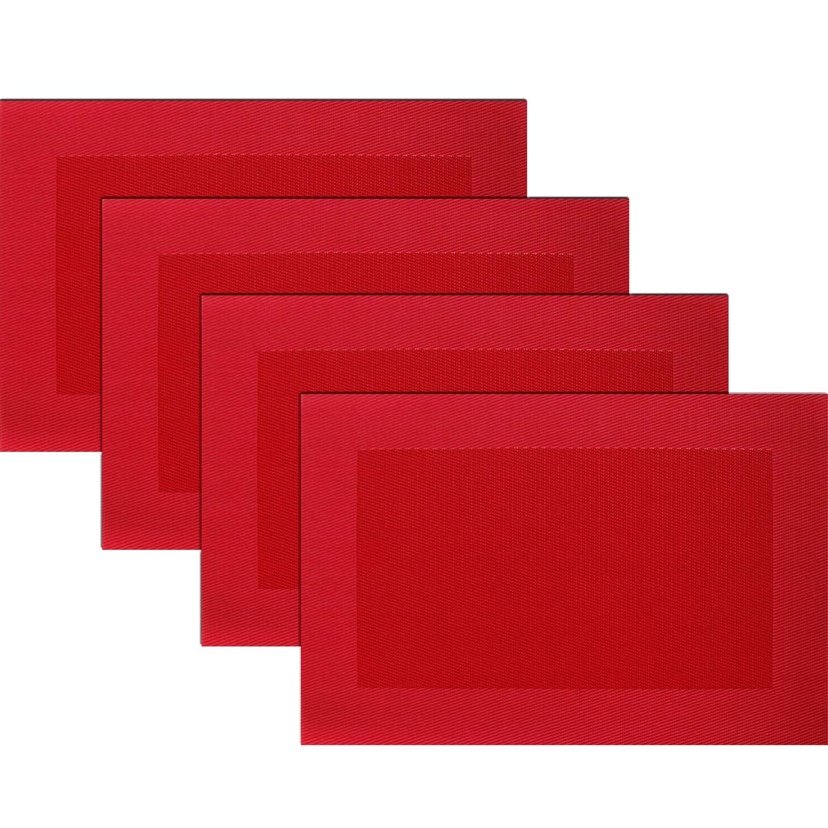 Heat-Resistant Vinyl Placemats Set of 4 - Washable & Easy Clean Plastic Table Mats for Dining, Kitchen, Party (Red) - Perfect for Everyday Meals, Entertaining Guests & Holiday Decor