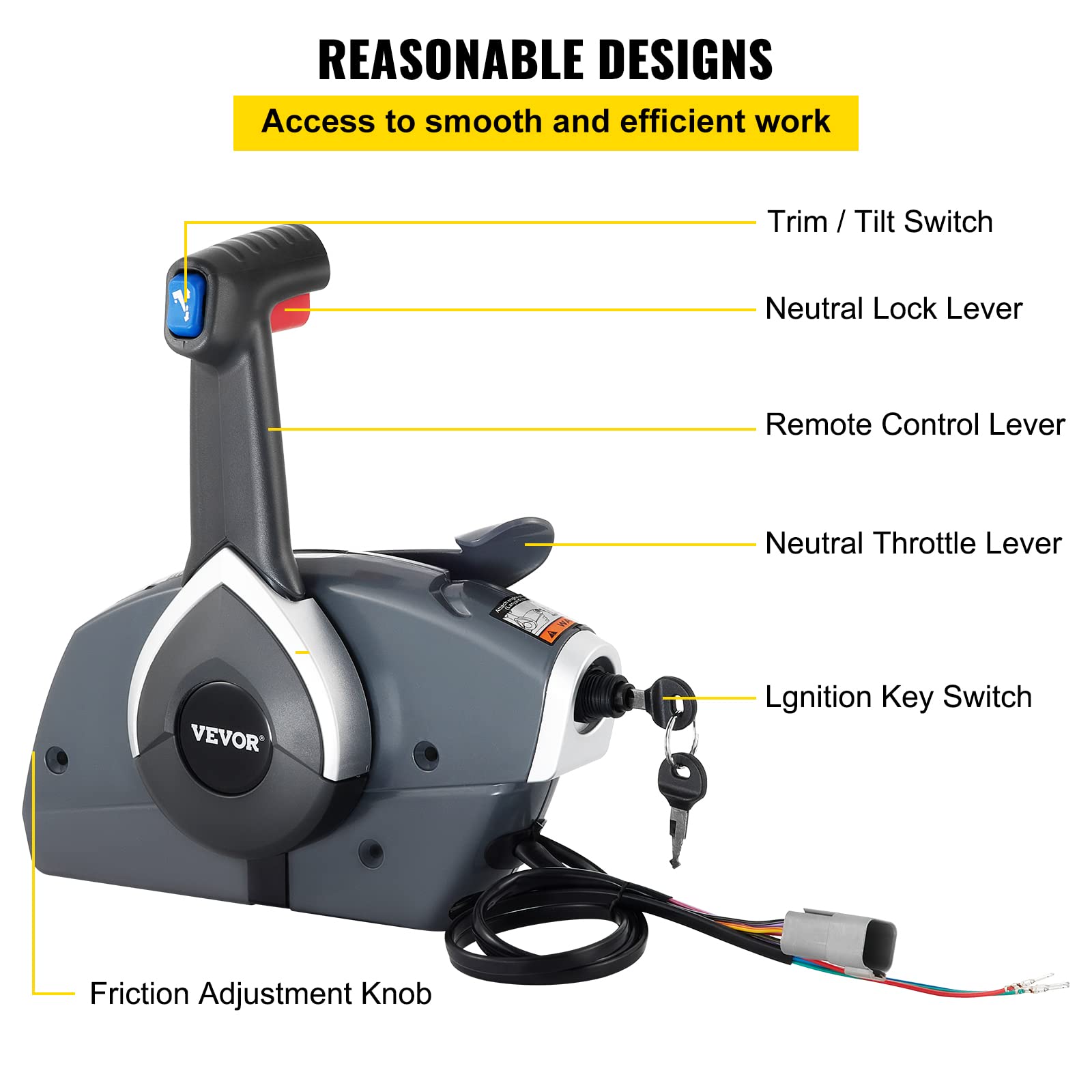 Premium Single-Engine Boat Throttle Control for Evinrude & Johnson Outboards - Side Mount Remote Control with Key Switch & Safety Lanyard | Perfect for Fishing, Cruising & Marine Adventures