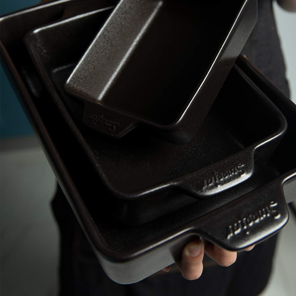 Sweejar 11.8 x 7.8 x 2.76 Inch Black Ceramic Baking Dish Set - Oven Safe Rectangular Casserole Pan for Lasagna, Cakes, Casseroles & More | Perfect for Home Cooking, Dinner Parties & Holiday Baking