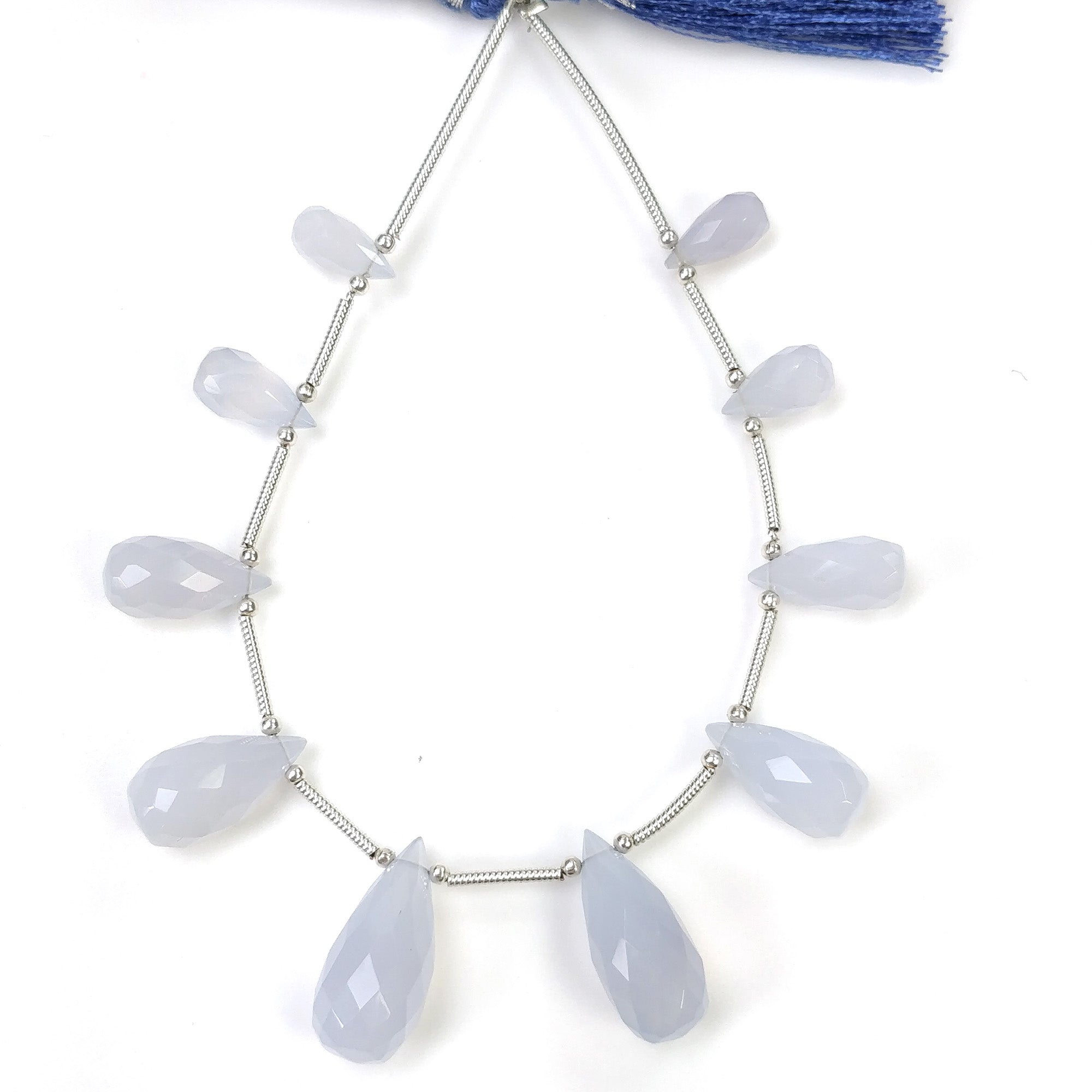 Natural Blue Chalcedony Gemstone Checker Cut Loose Beads - 40.00cts Untreated Faceted Tear Drop Beads (9.5mm-18mm) for Jewelry Making, DIY Crafts & Healing Crystal Bracelets