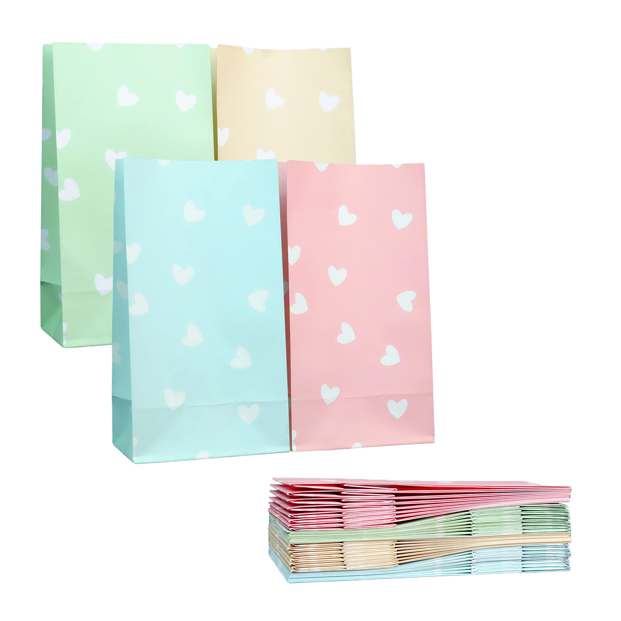 Ralxion 32 Pcs Heart Shaped Party Favor Bags - Assorted Pastel Colors for Valentine's Day, Kids Birthday Party, Baby Shower & Easter Celebrations - Bulk Goodie Bags for Candy, Treats & Small Gifts
