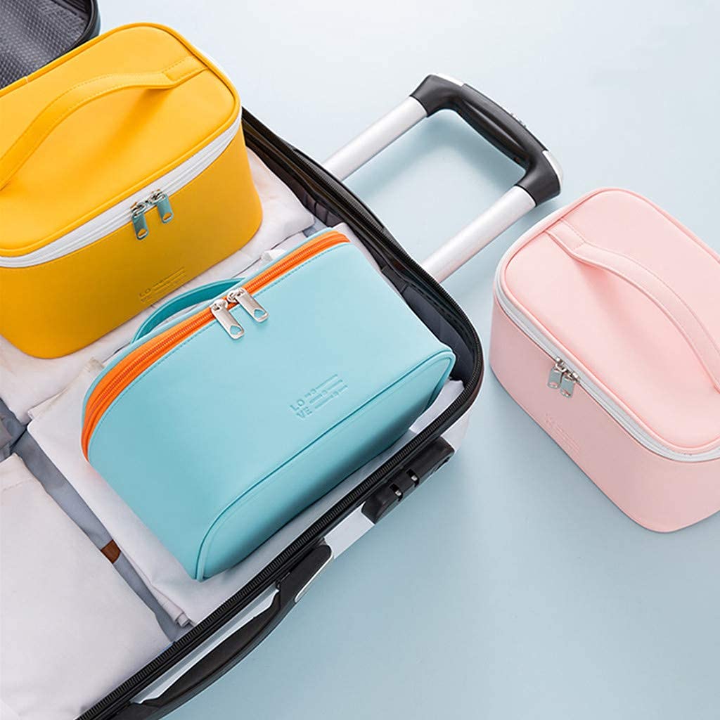 LYDZTION Large Makeup Bag for Women - Waterproof PU Leather Travel Cosmetic Organizer with Zipper, Portable Toiletry Bag for Girls (Pink) - Perfect for Travel, Gym, and Daily Beauty Storage