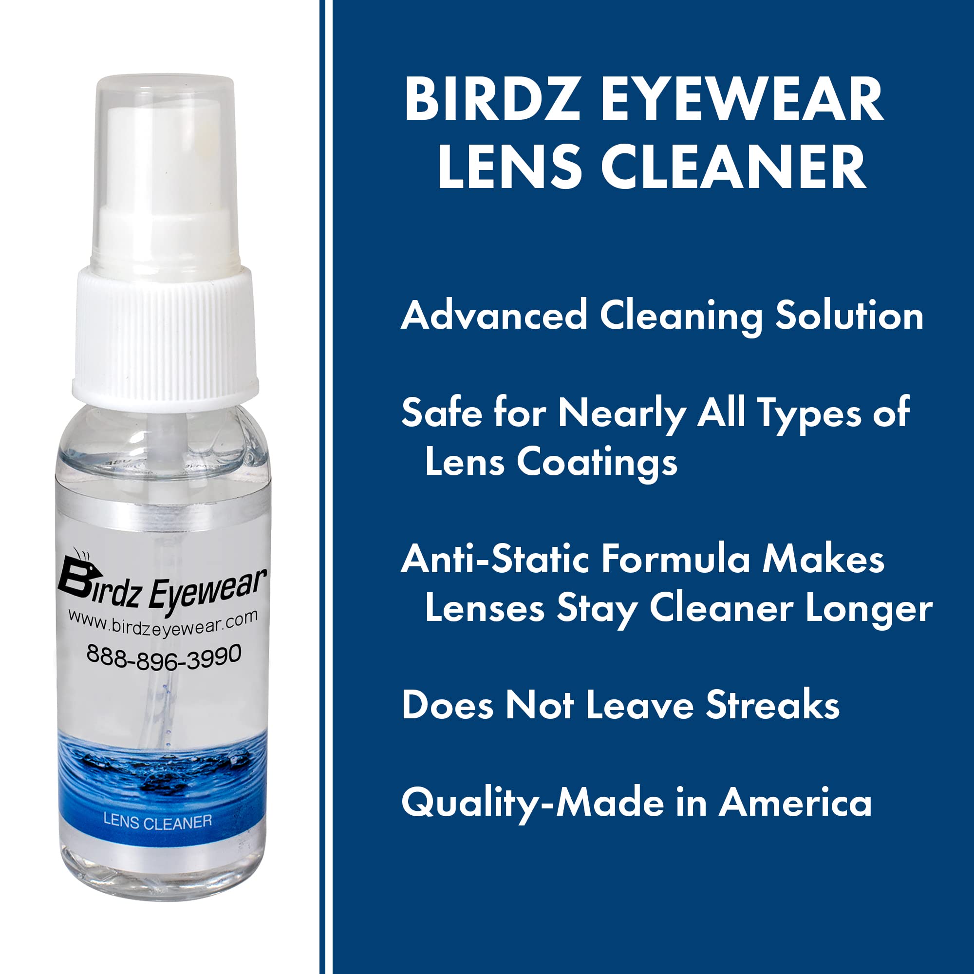 **Birdz 1 OZ Eyeglass & Sunglass Lens Cleaner Spray – Pack of 50 – Streak-Free, Anti-Fog, Quick-Drying – Perfect for Glasses, Screens, Cameras & More**