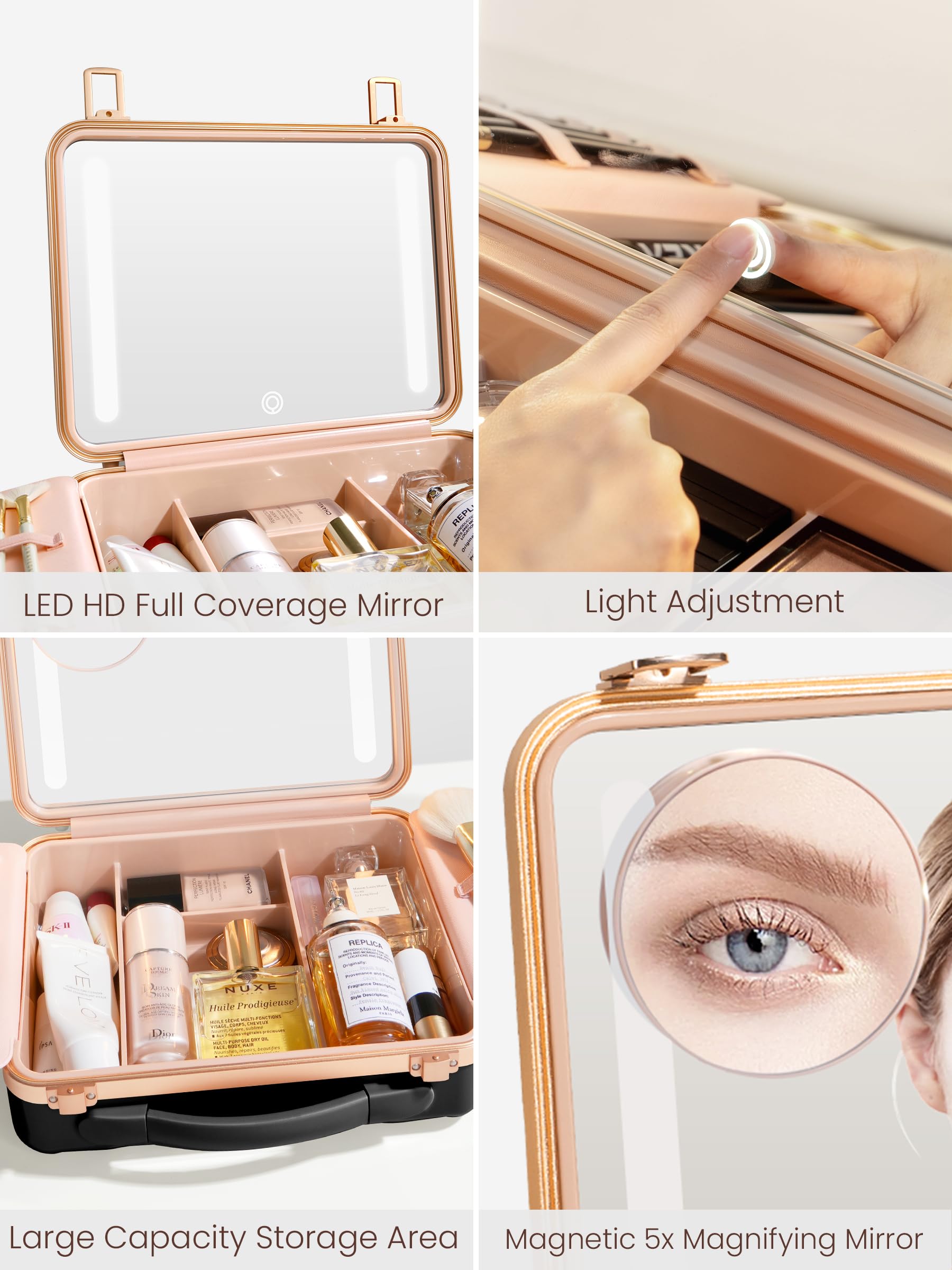 Portable Lighted Makeup Case with 5X Mirror - Travel & Professional Organizer for Makeup Artists & Hairstylists