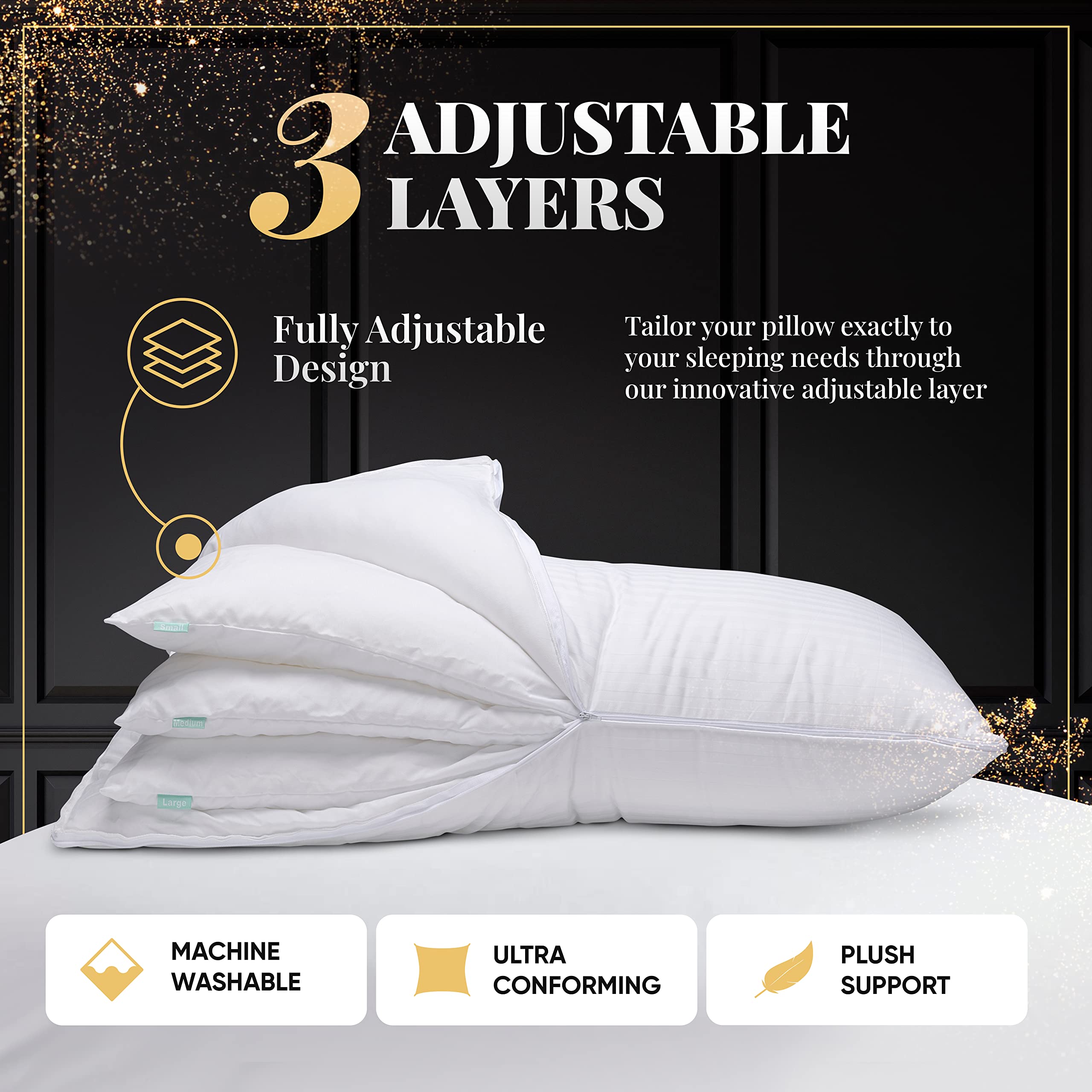 EverSnug Adjustable Layer Cooling Pillows for Sleeping - Set of 2 Luxury Pillows for Back, Stomach & Side Sleepers, Queen Size - Perfect for Hot Sleepers & Neck Pain Relief (Home, Office, Travel)
