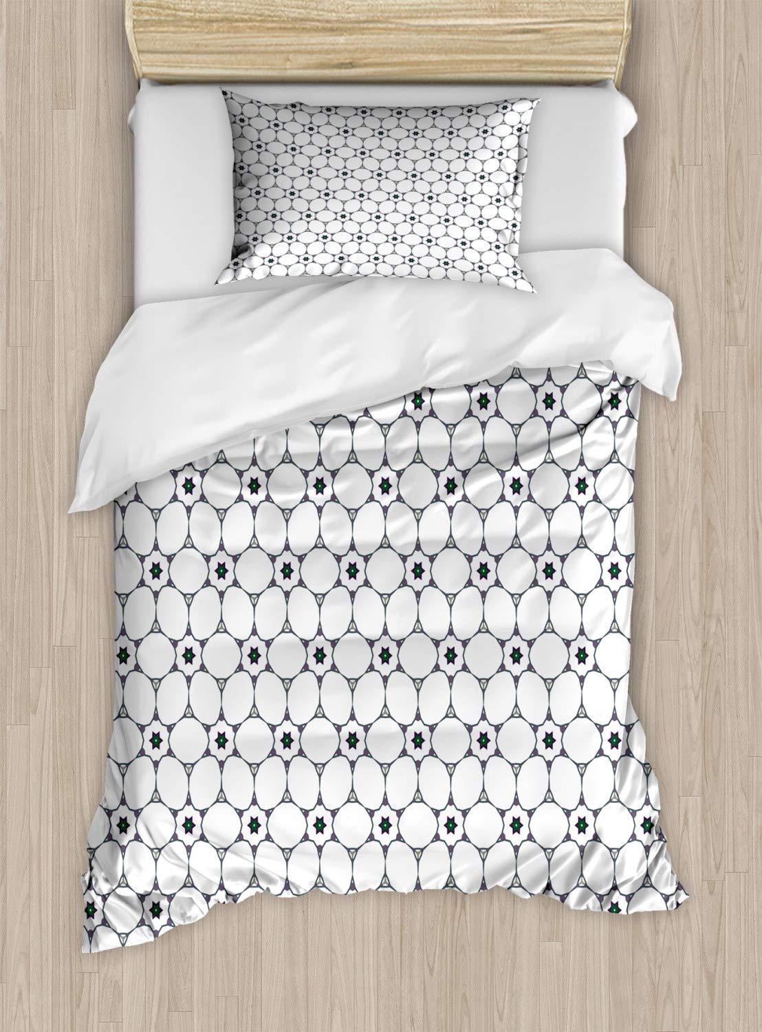 Ambesonne Abstract Duvet Cover Set - Vintage Floral Pattern with Plain Backdrop, 2-Piece Twin Size Bedding Set with Pillow Sham in White & Hunter Green | Perfect for Bohemian Bedroom Decor & Guest Room Styling