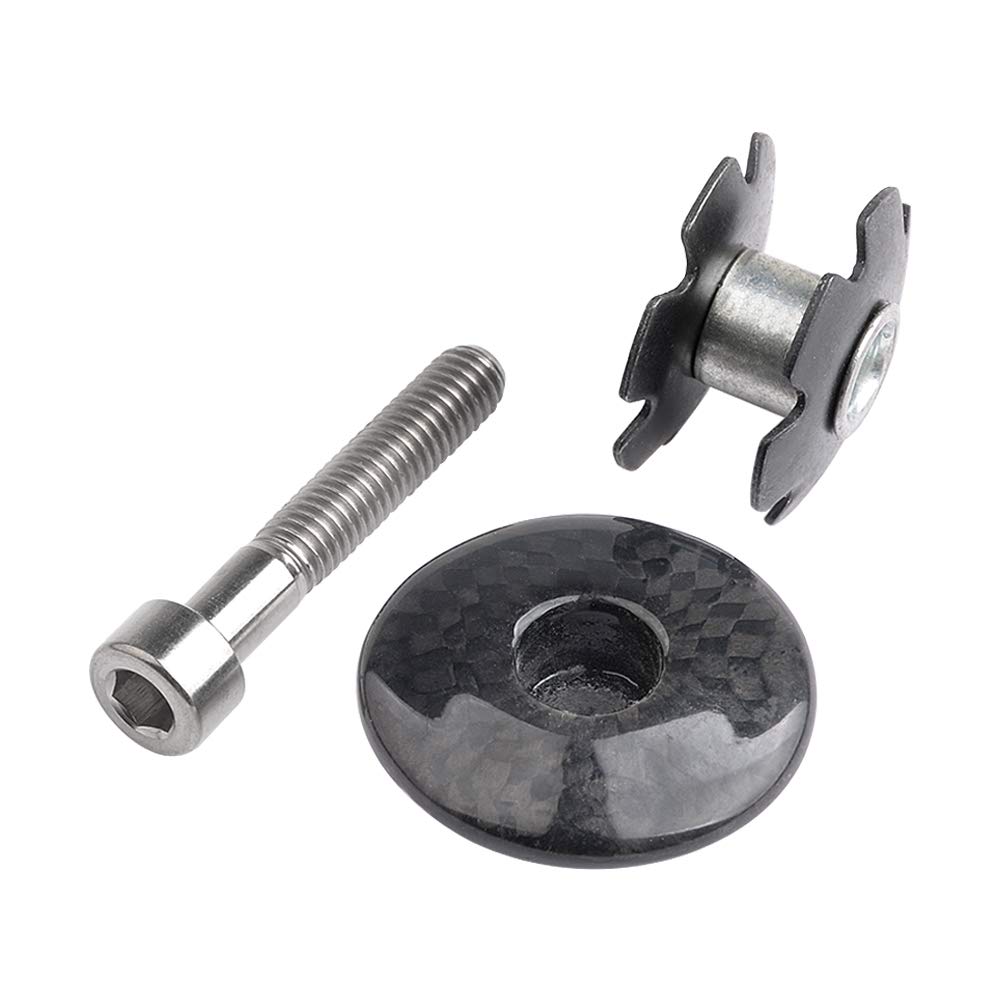 Premium Carbon Fiber Bike Headset Top Cap with M6x35mm Titanium Bolt & Star Nut - Compatible with 1-1/8