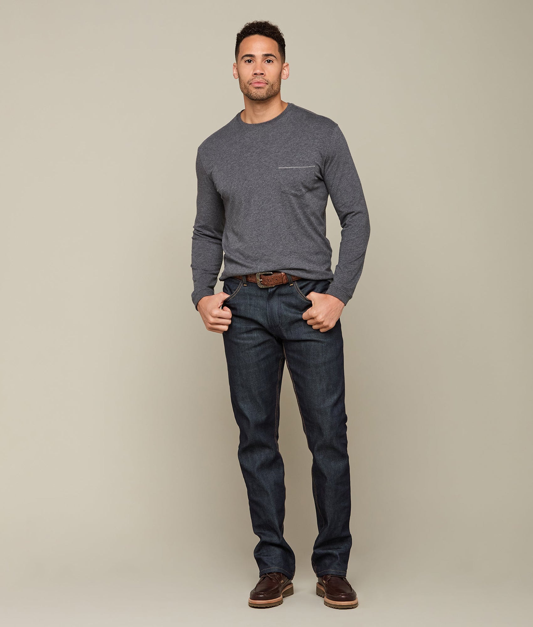 Long Sleeve Bar Stitch T-Shirt for Men & Women - Comfortable Grey Casual Tee - Perfect for Daily Wear, Workouts, and Layering