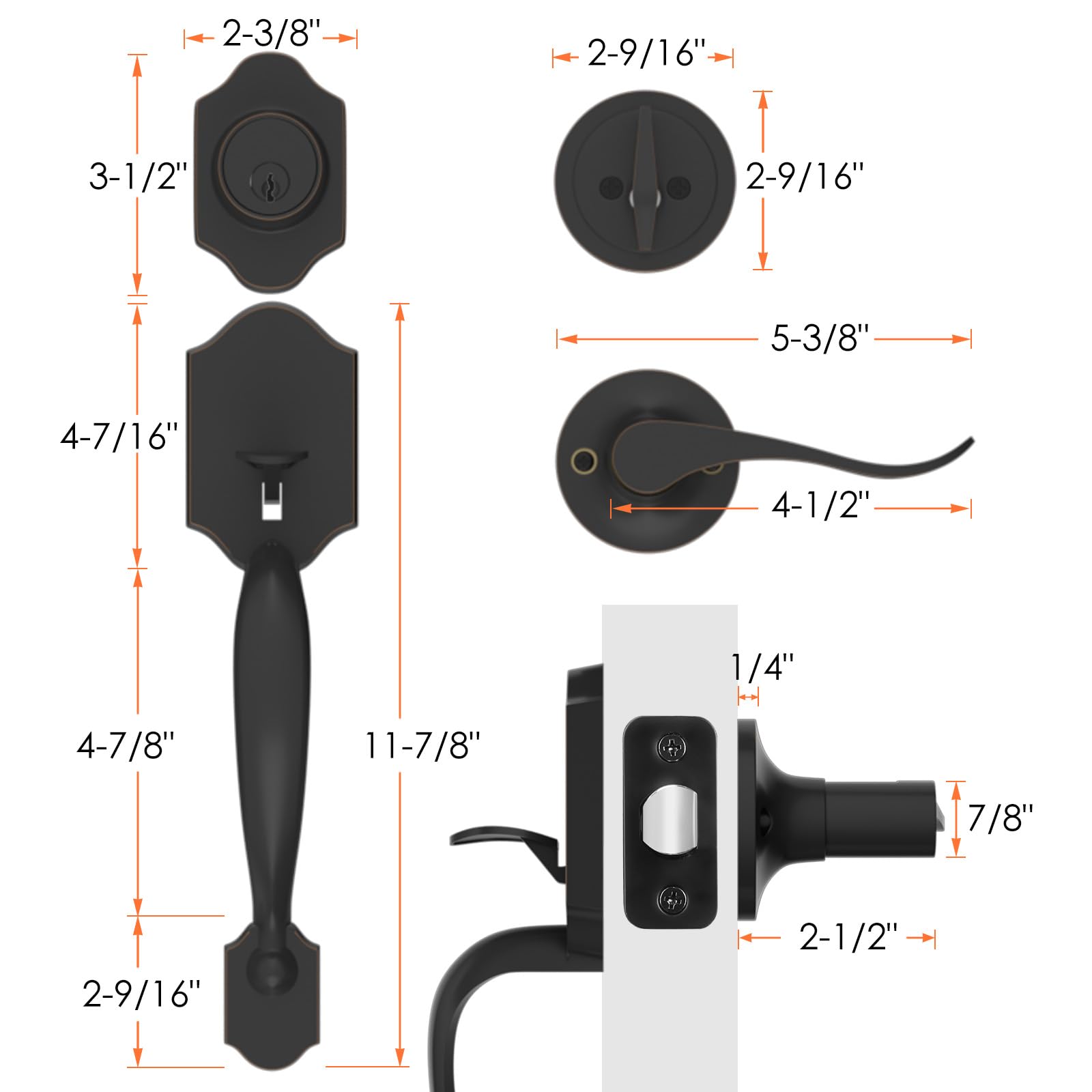 Haidms Oil-Rubbed Bronze Front Door Handle and Deadbolt Set - Single Cylinder Entry Door Lock with Reversible Handle Lever - Secure Exterior Door Lockset for Home, Office & Commercial Use
