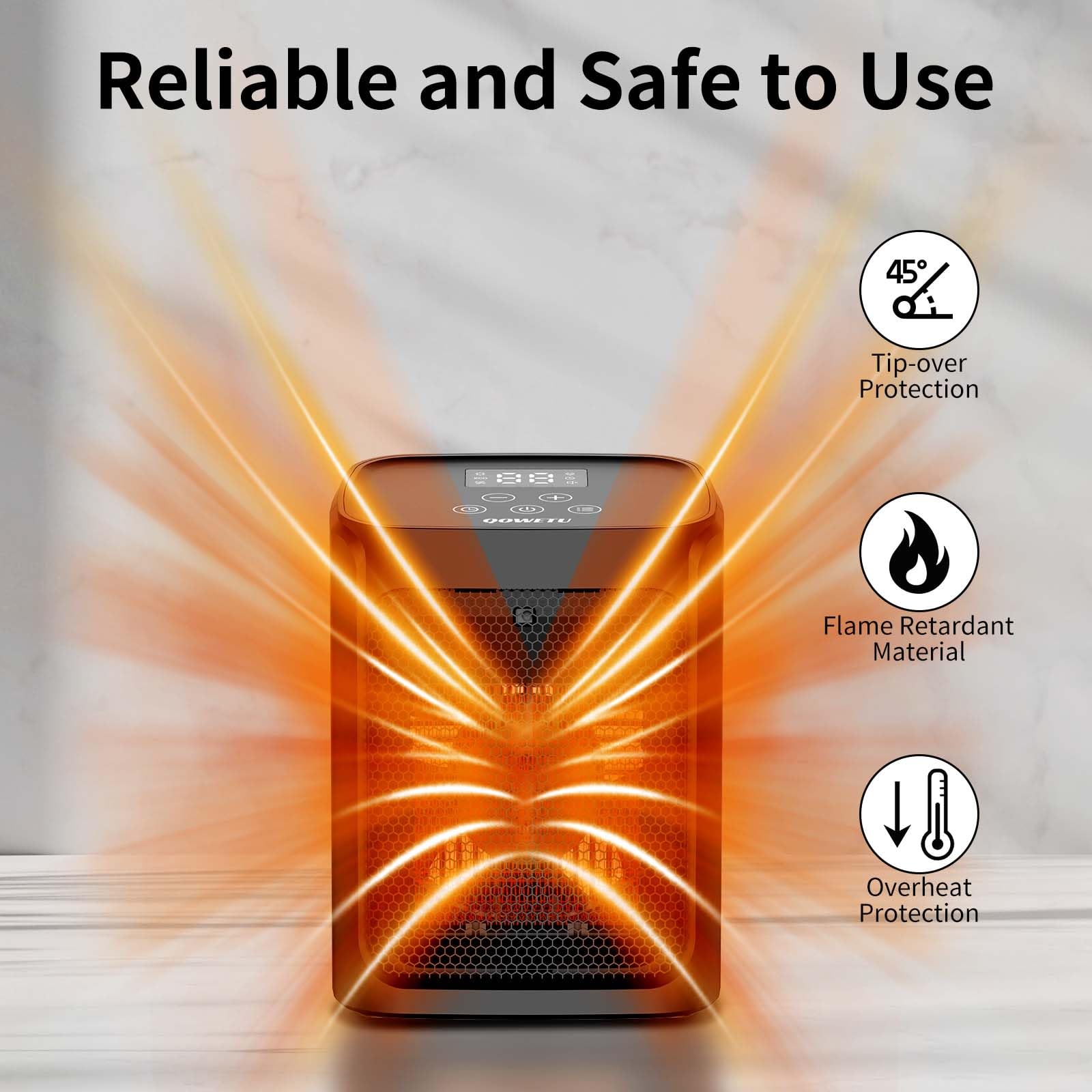 Compact Ceramic Space Heater with 4 Heat Settings & Fast Heating - Overheat & Tip-Over Protection, Auto Shut-Off Timer - Perfect for Bedroom, Office & Small Rooms (White)