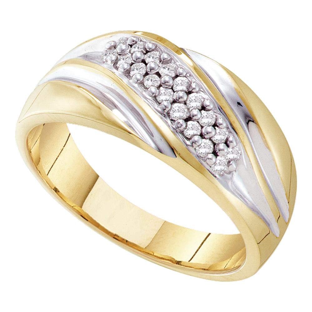 10kt Yellow Two-Tone Gold Men's Round Pave-Set Diamond Wedding Band (1/4 ctw) - Diagonal Double Row Design for Anniversary & Engagement Rings - Dazzlingrock Collection
