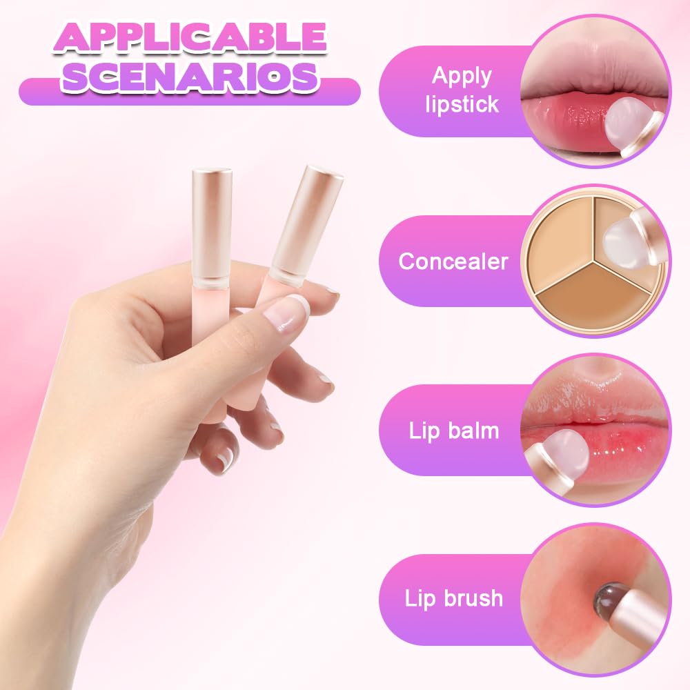 2-Pack Mini Silicone Lip Brushes - Portable Concealer & Makeup Brush for Lip Gloss, Lipstick & Foundation - Includes Dust Cap - Perfect for Travel & Professional Makeup Application