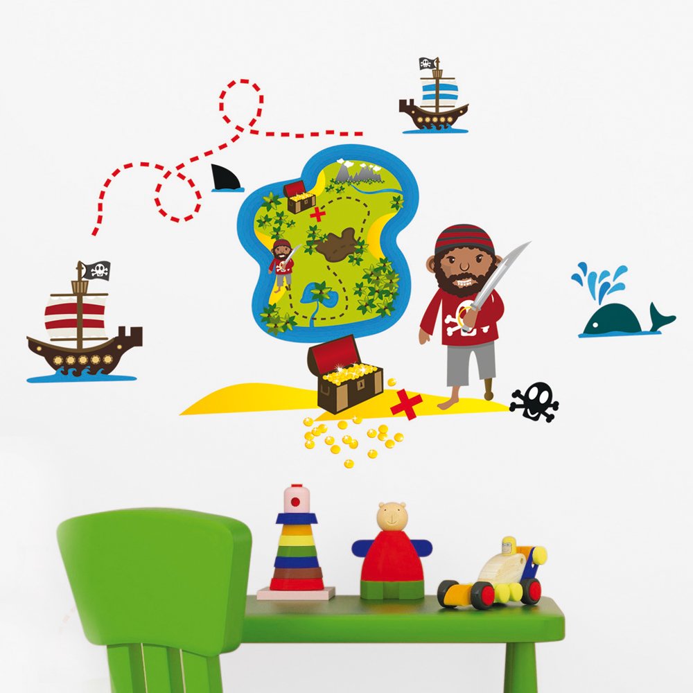 Platin Art Wall Decals - Pirate Island Themed Removable Stickers for Kids Room Decor | Perfect for Nursery, Playroom & Classroom Wall Art