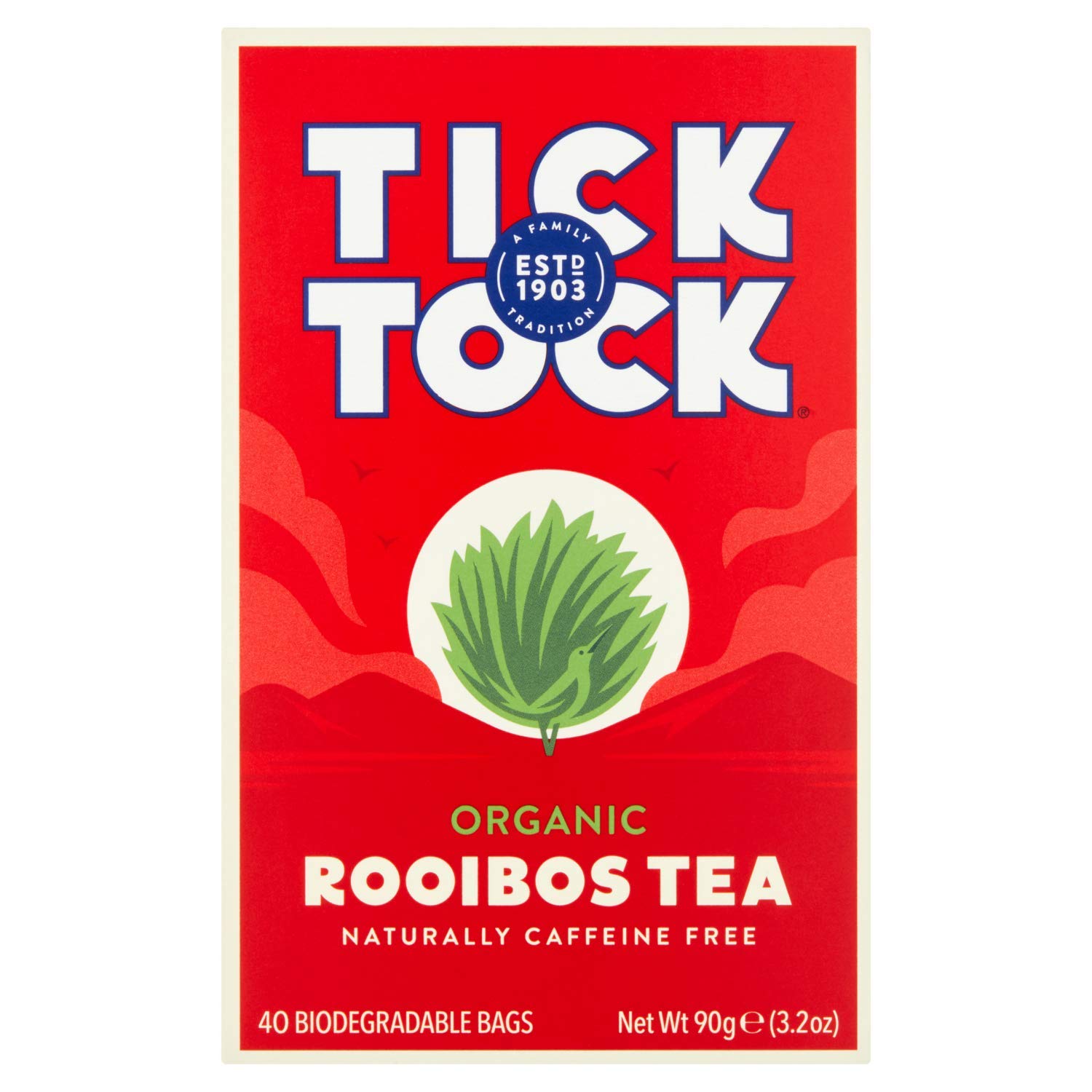 Organic Rooibos Tea Bags - 40 Count | TICK TOCK TEAS | Caffeine-Free Herbal Tea | USDA Certified | Perfect for Relaxation, Stress Relief & Evening Tea Time