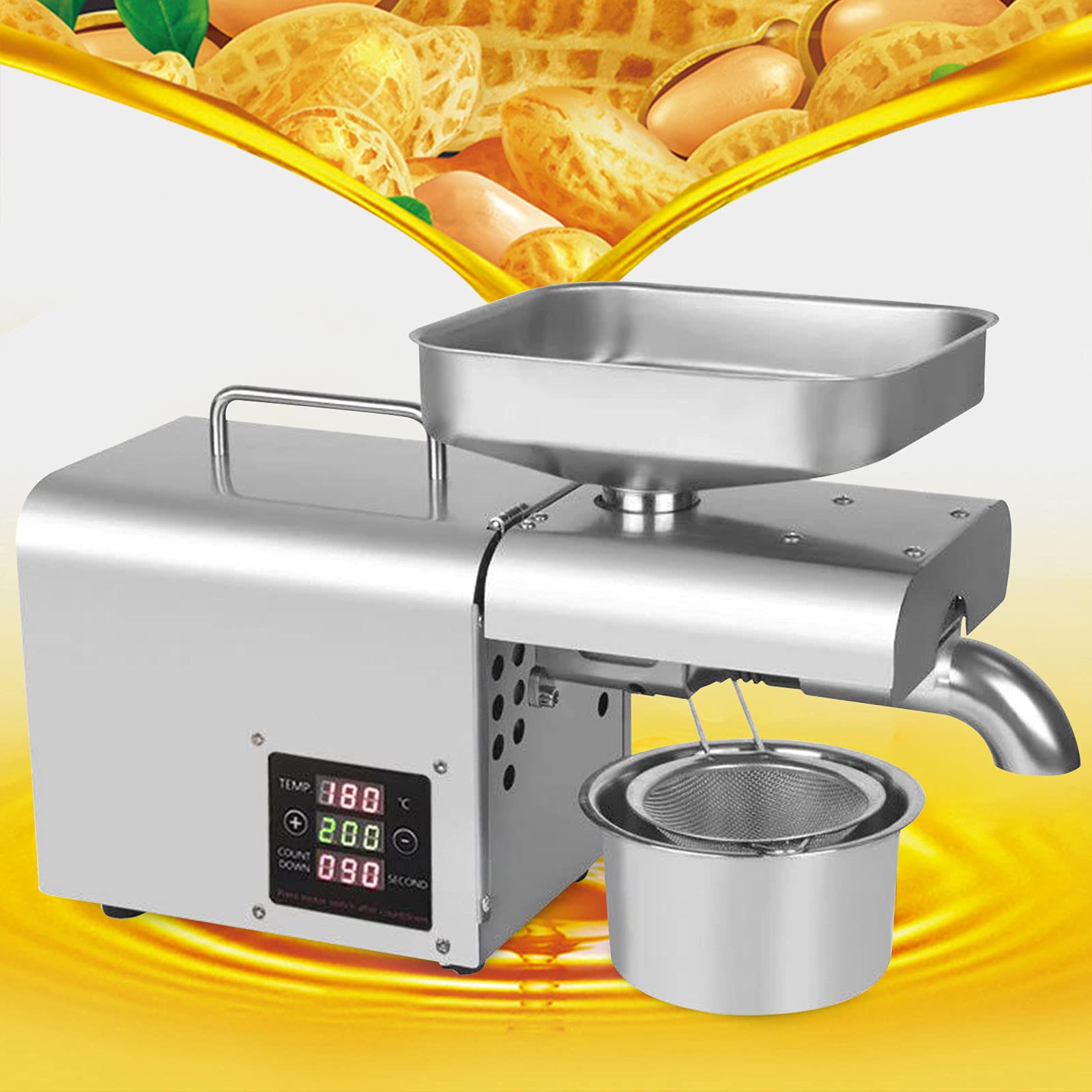 Stainless Steel Automatic Oil Press Machine 110V - Cold/Hot Press for Nuts, Seeds & Grains (3-6KG/h) | Perfect for Home Use, DIY Oil Extraction & Healthy Cooking