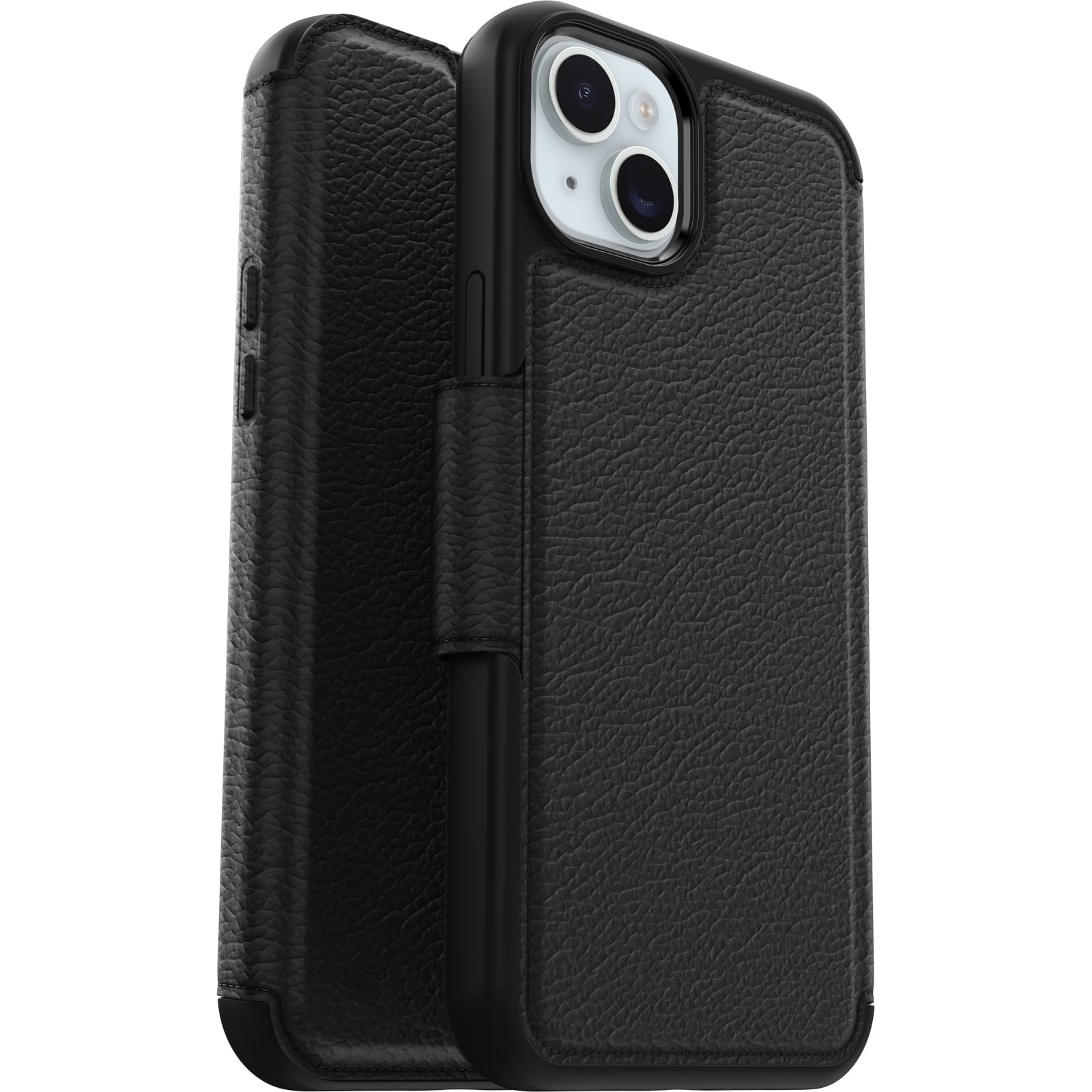 OtterBox Strada Premium Leather Folio Case for iPhone 15 Plus with MagSafe - Military Grade Shockproof & Drop Protection, Built-in Card Holders (Black) - Perfect for Business Professionals & Travelers