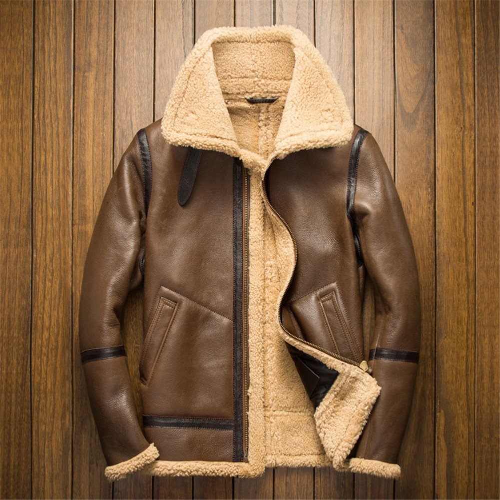 Men's Light Brown Shearling Aviator Jacket - Winter Warm Coat for Outdoor
