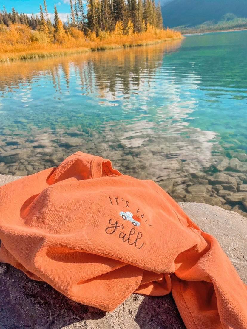 Fall Y'all Embroidered Sweatshirt for Women - Cozy Fleece Pullover in Two Colors (Black & Cream) - Perfect for Autumn Outfits, Pumpkin Patch Visits & Cozy Season