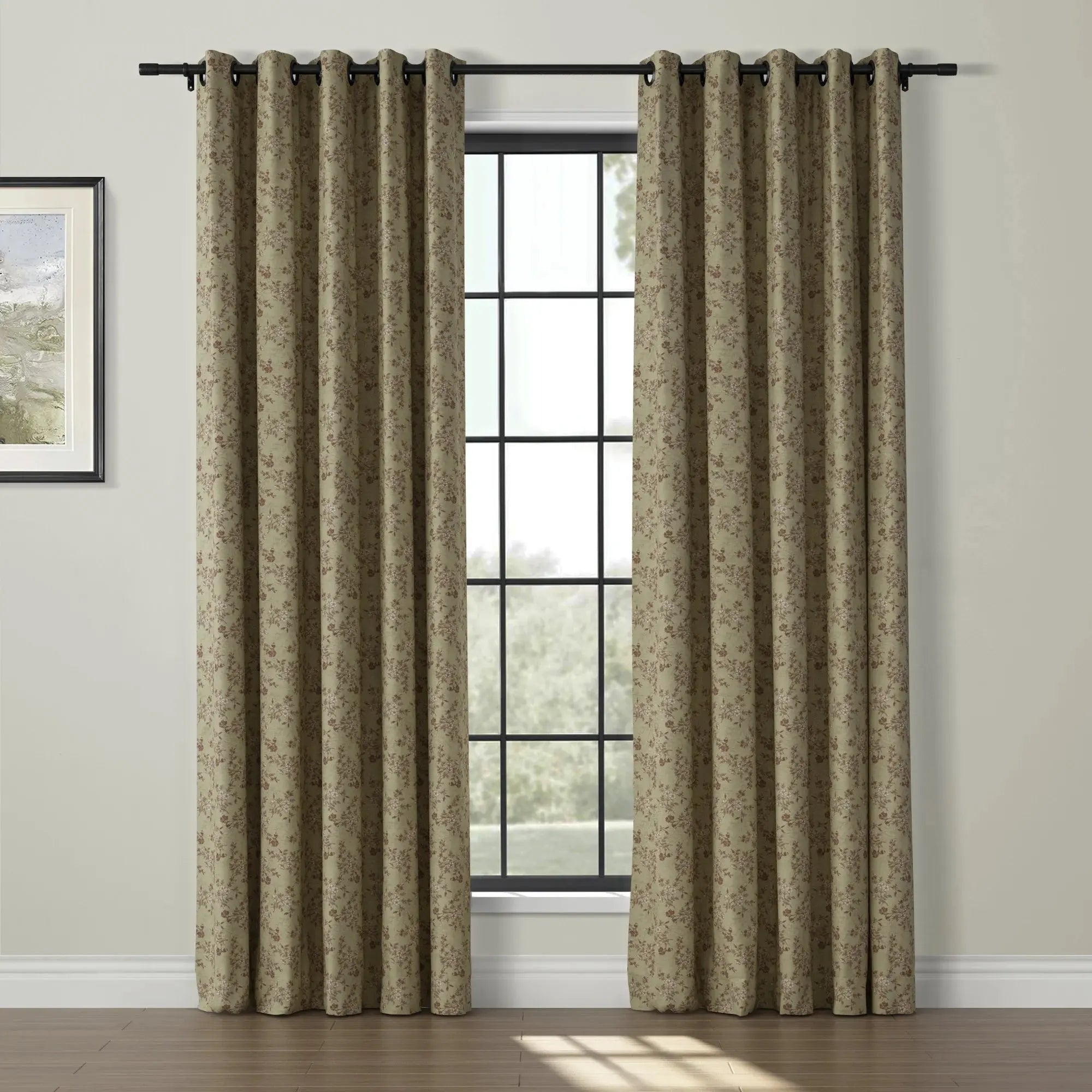 Sara Le Print Linen Drapery Grommet Curtains - Elegant Window Treatments for Living Room & Bedroom - Home Decor Blackout Drapes for Privacy & Light Control