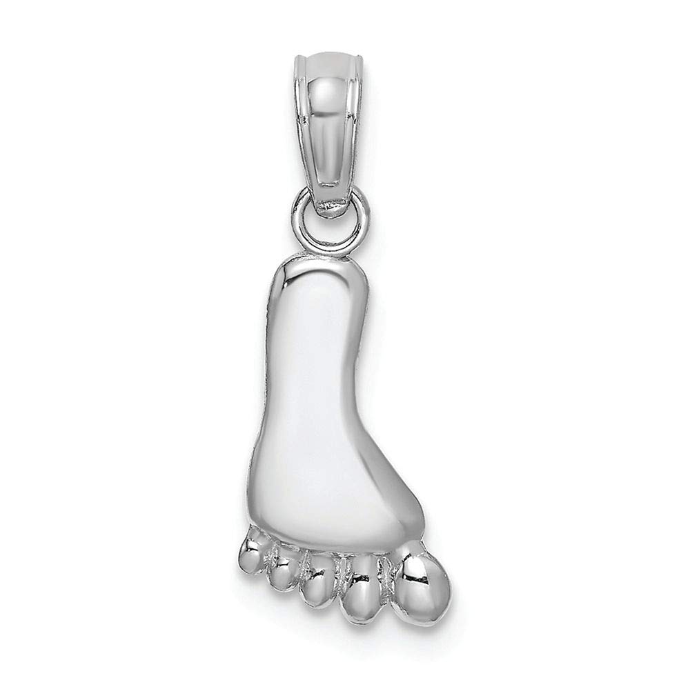 14K White Gold Foot Charm Pendant - Hang Ten Style Surf Jewelry for Beach Lovers & Surfers - Perfect for Necklaces, Bracelets & Anklets