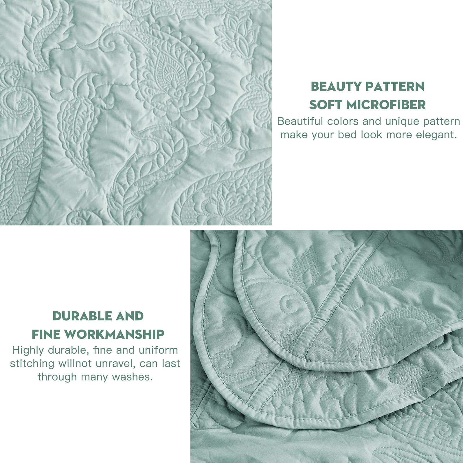 Queen Size Bedspread Set - 5 Piece Lightweight Quilted Coverlet & Reversible Comforter - 100% Luxurious Microfiber Bedding in Seaglass - Perfect for Guest Rooms, Master Bedrooms & Cozy Home Decor
