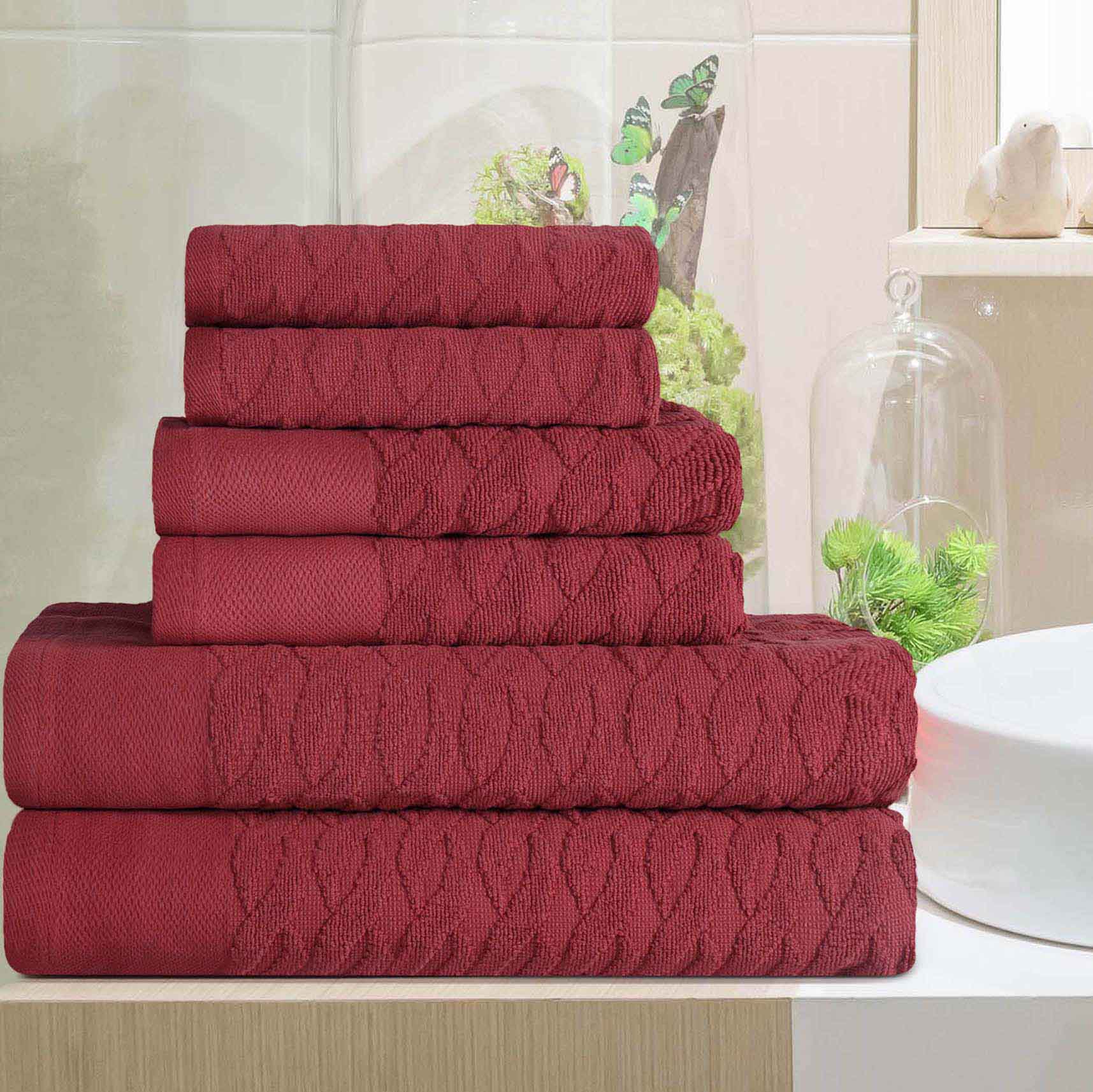 Premium Turkish Cotton Herringbone Jacquard 6-Piece Towel Set - Ultra Soft & Absorbent Bath Towels for Spa, Hotel & Luxury Home Use