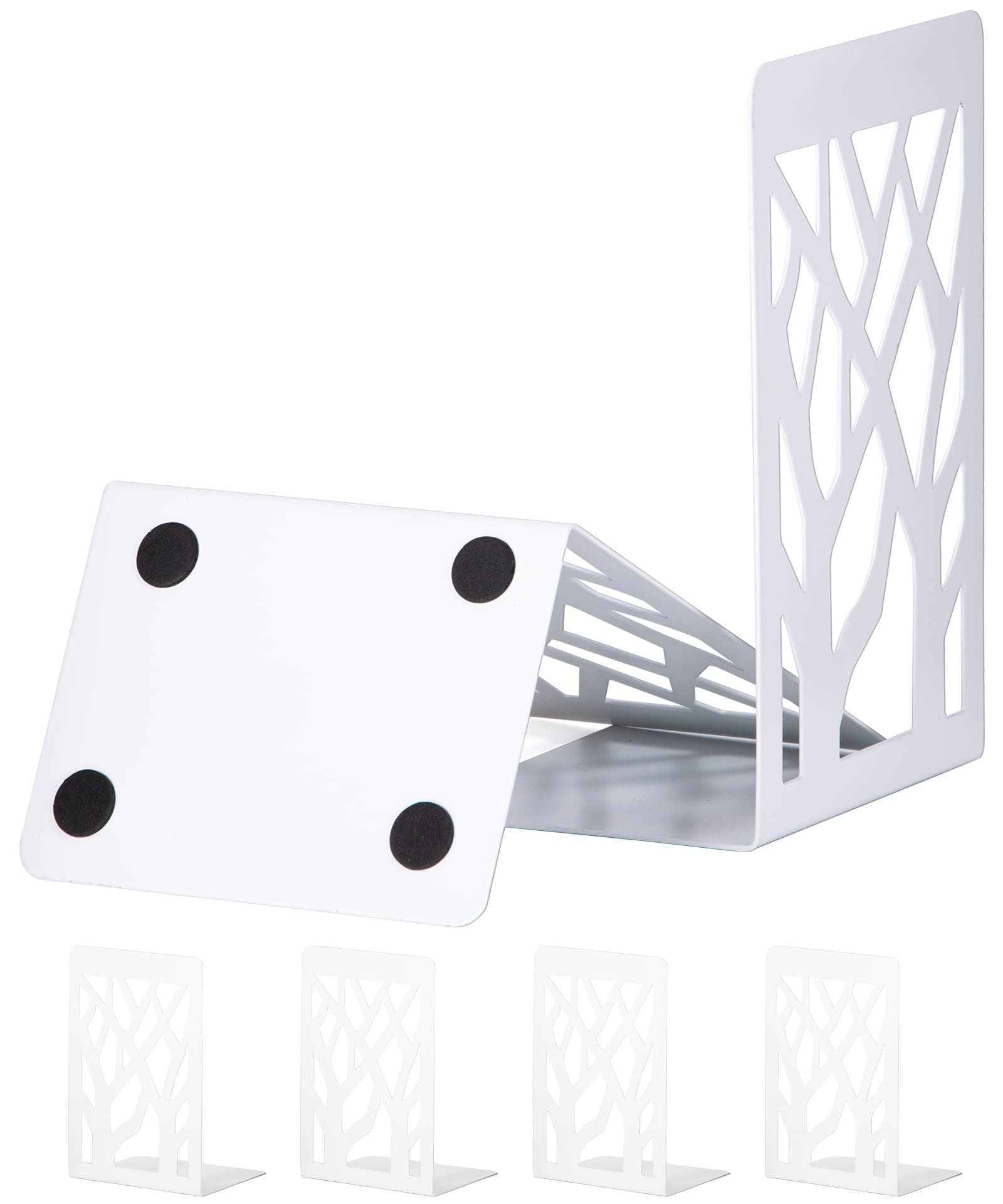 Heavy Duty Metal Bookends for Shelves - 3 Pairs White Decorative Book Stoppers - Secure Large Books & Organize Home Office, Library, or Study Room