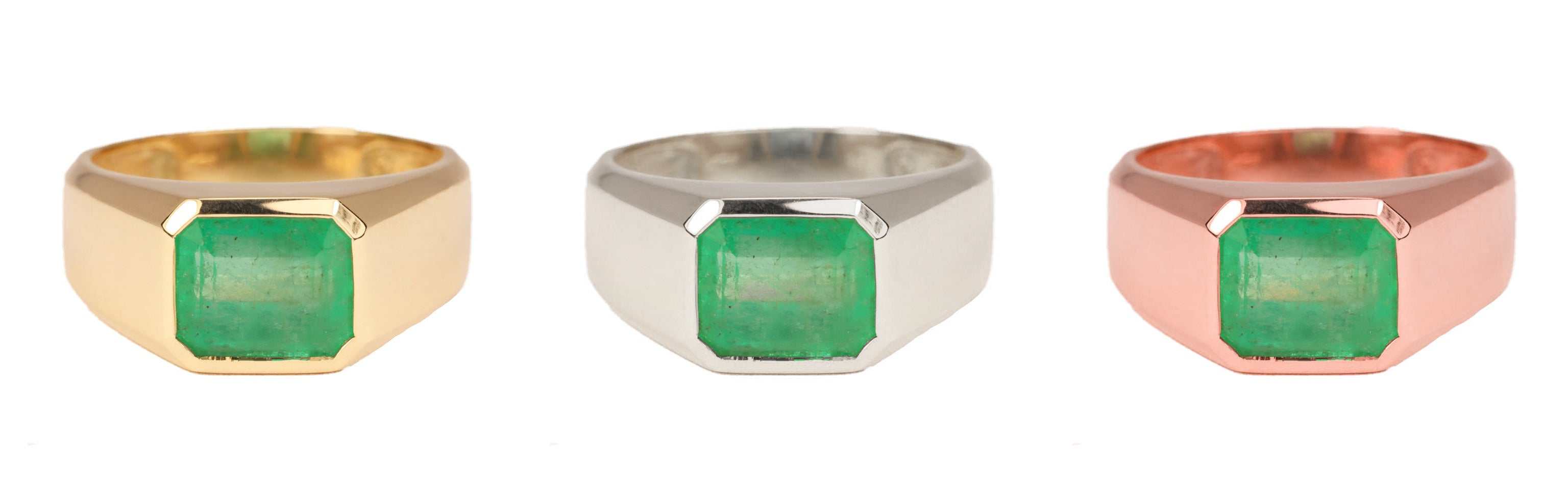 2.40ct Bold Emerald East-West Gypsy Signet Ring in 14K Gold - Elegant Bezel Setting for Women's Fashion Jewelry & Gift Giving