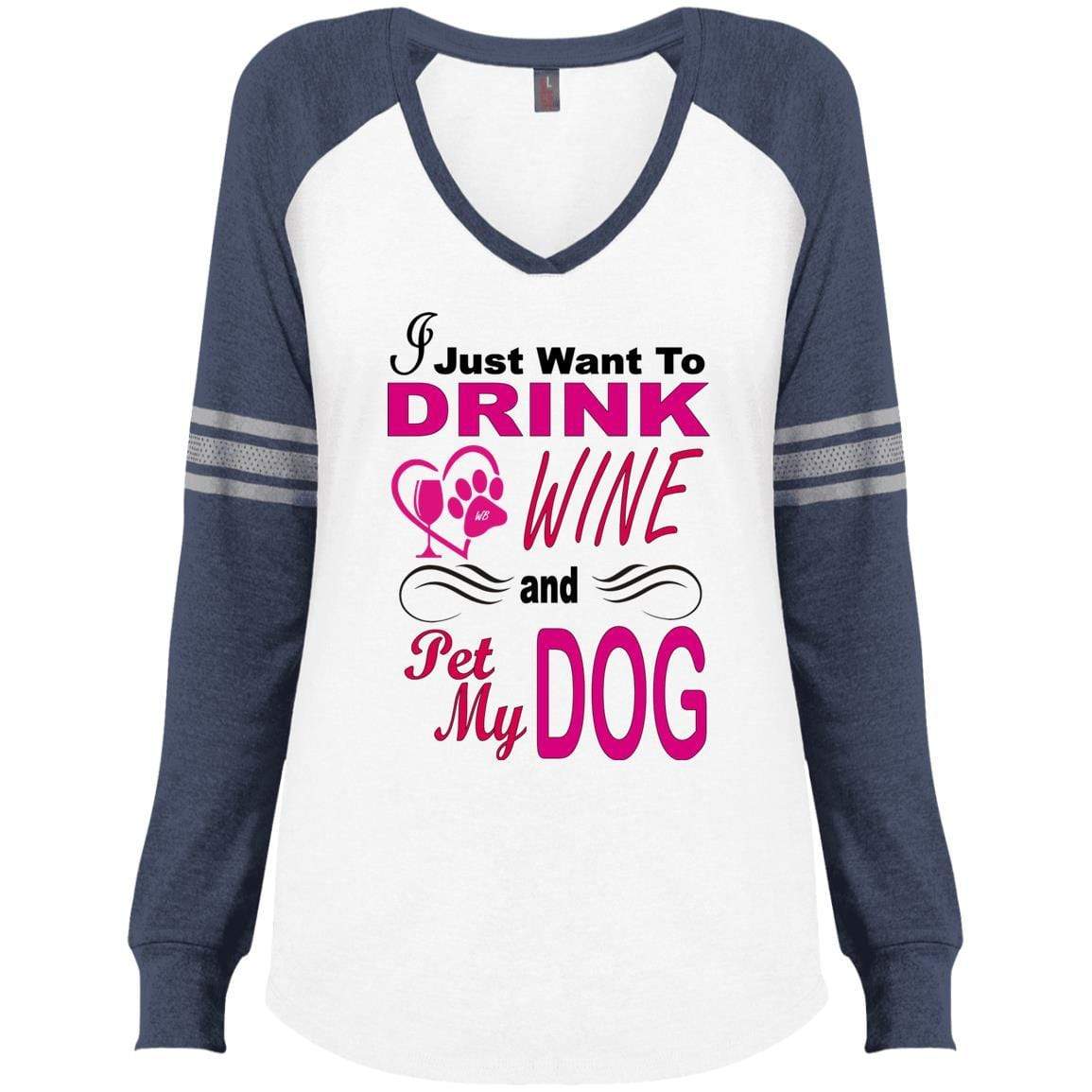 Funny Wine Lover T-Shirt - 'I Just Want To Drink Wine & Pet My Dog' V-Neck Top for Women | Perfect for Wine Parties, Dog Lovers & Casual Outings