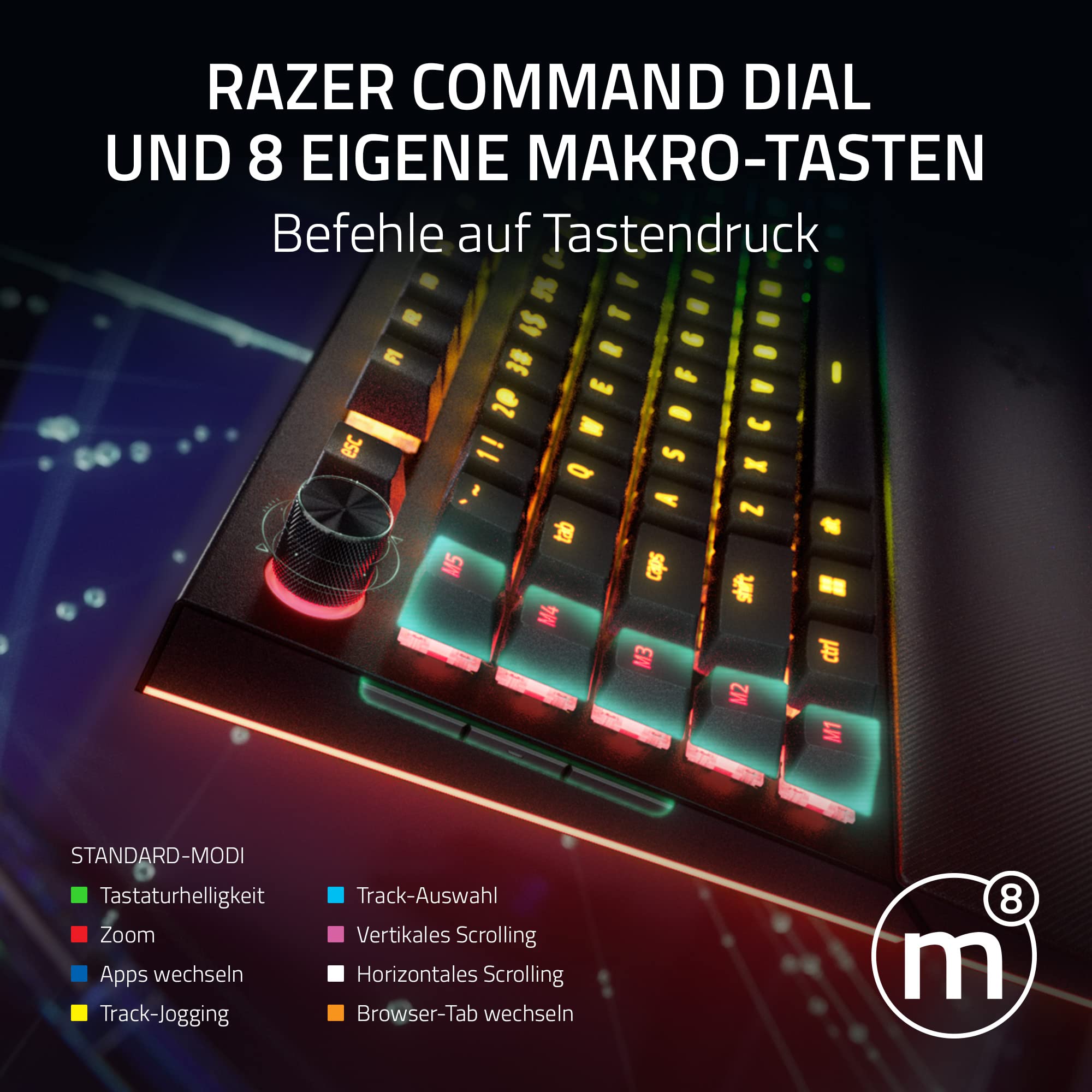 Razer BlackWidow V4 Pro Mechanical Gaming Keyboard - Green Clicky Switches, Command Dial & 8 Macro Keys, Multi-Function Roller | QWERTZ DE Layout | Black - Perfect for Competitive Gaming & Professional Typing